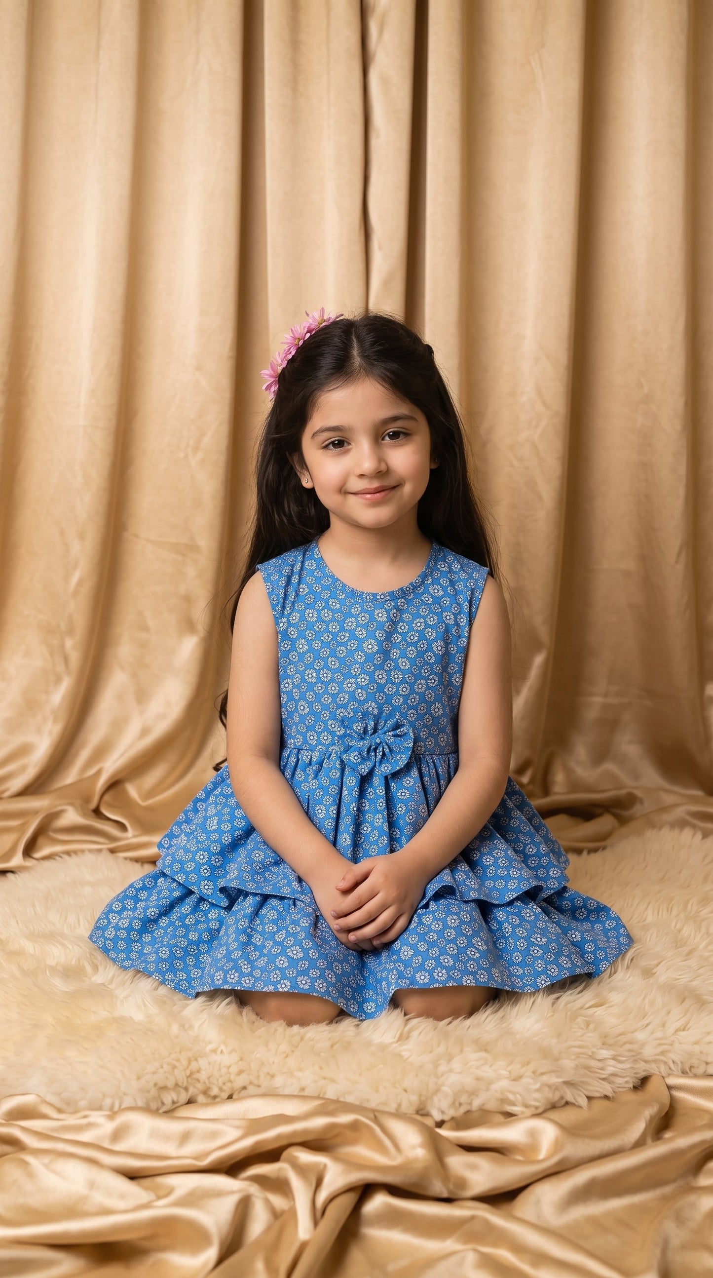 Blue Floral Cotton Frock (M036)