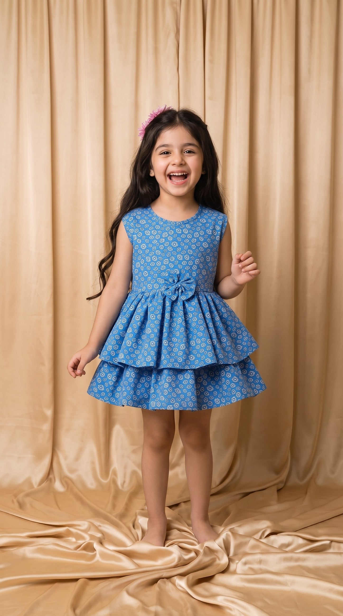 Blue Floral Cotton Frock (M036)