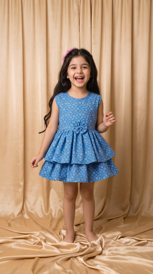 Blue Floral Cotton Frock (M036)