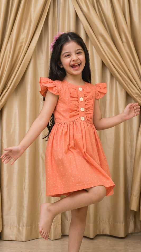 Peach Doted Cotton Frock (M002)