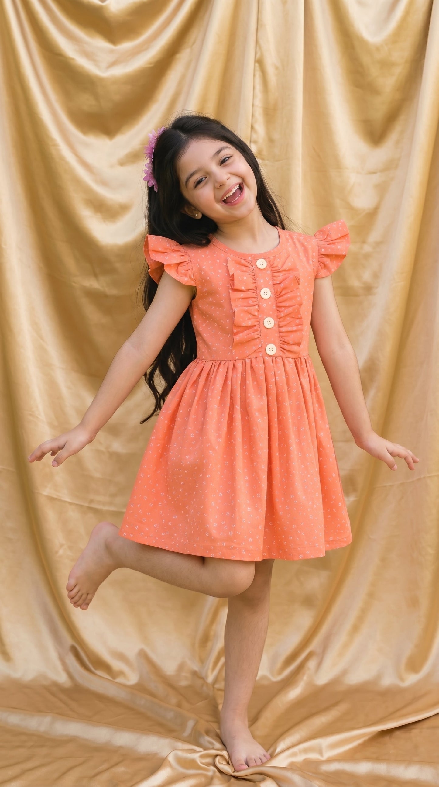 Peach Doted Cotton Frock (M002)