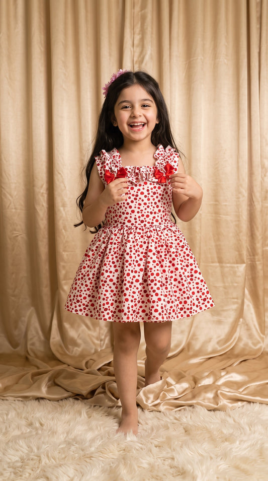 Red Polka Dots Cotton Frock (M016)