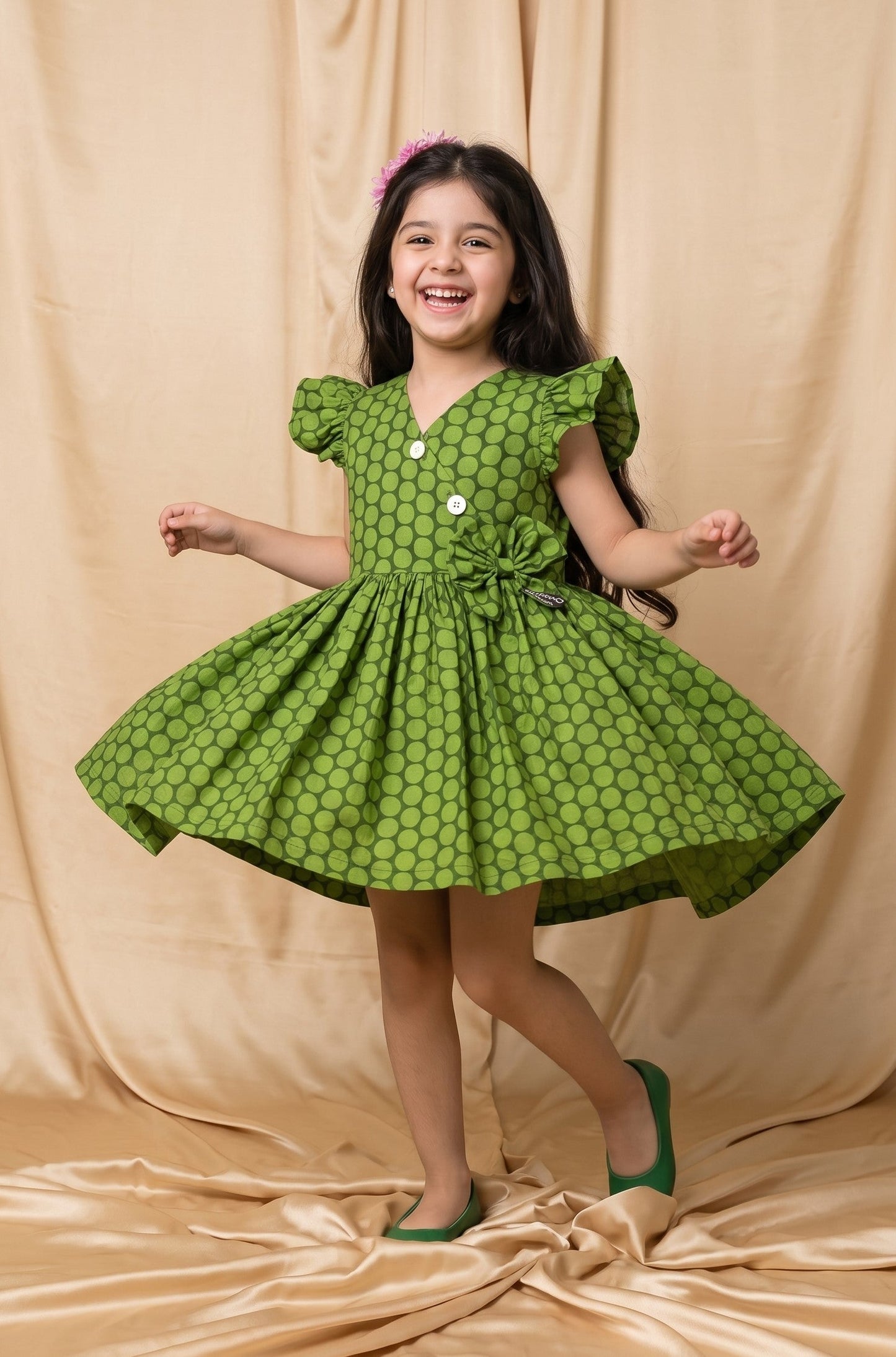 Olive Green Cotton Frock (M013)