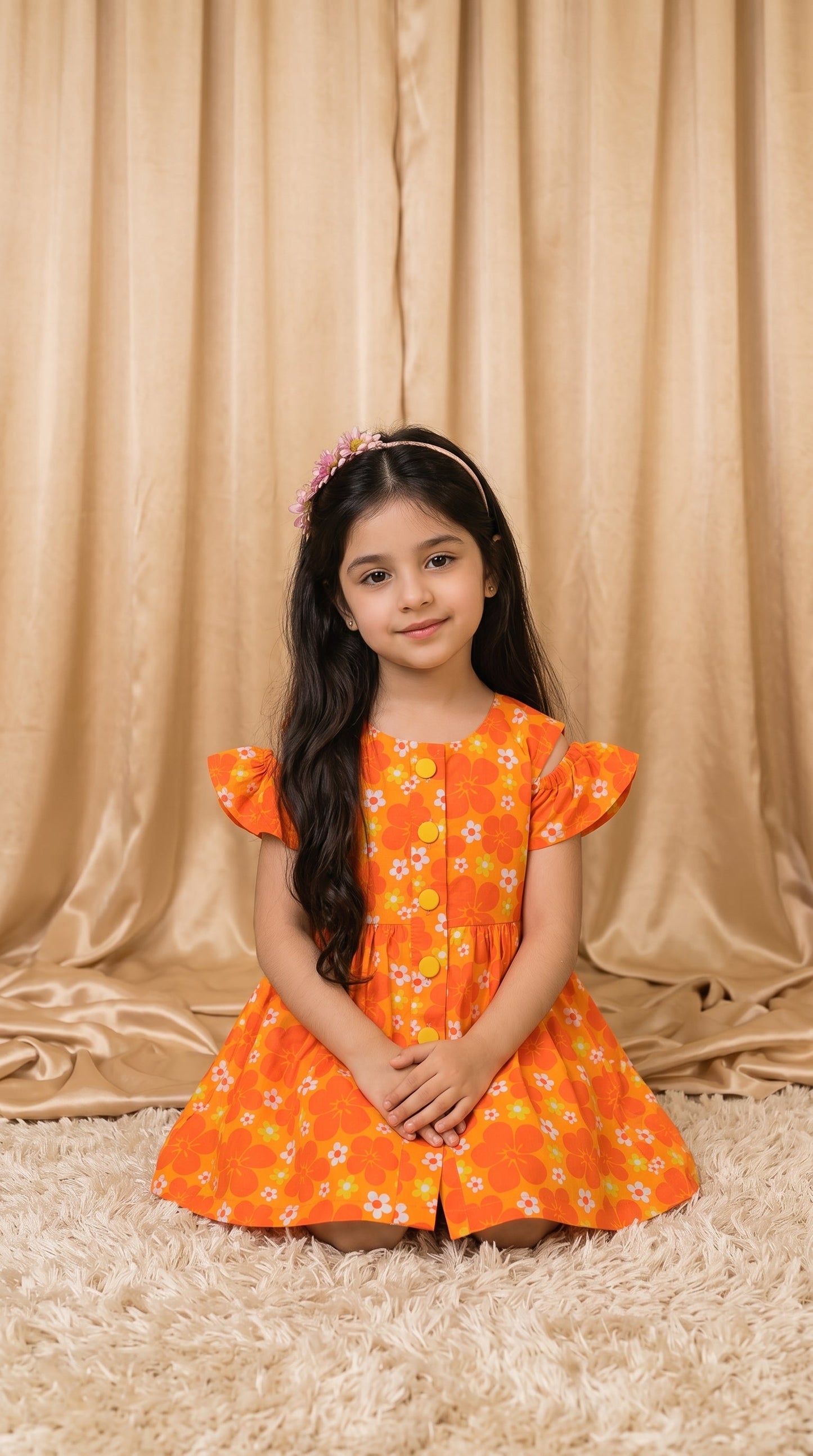Orange Floral Cotton Frock (M017)