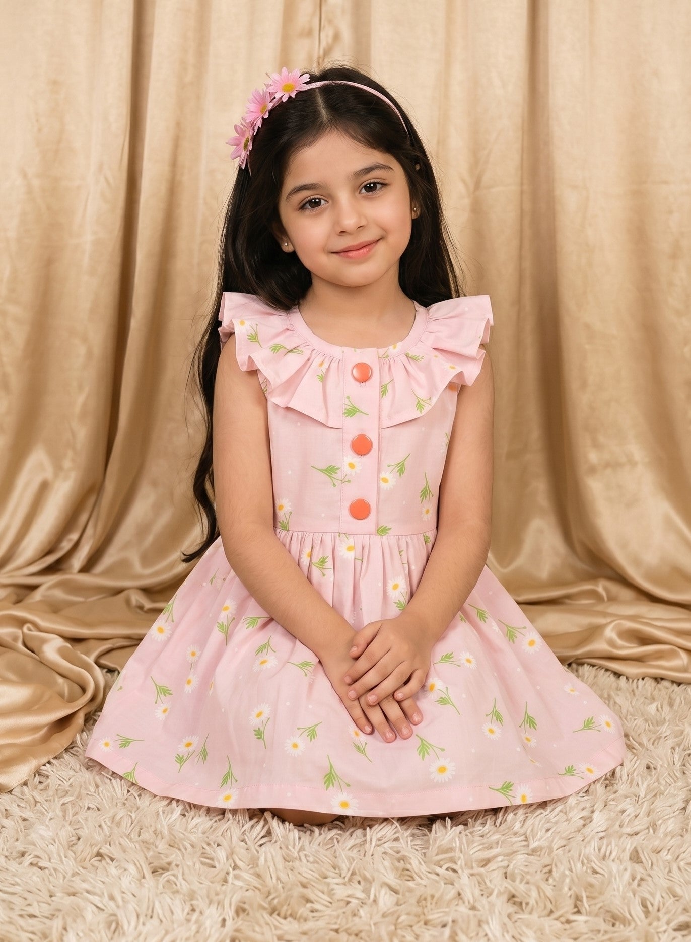Pink Floral Cotton Frock (M011)