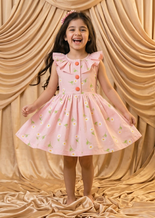 Pink Floral Cotton Frock (M011)