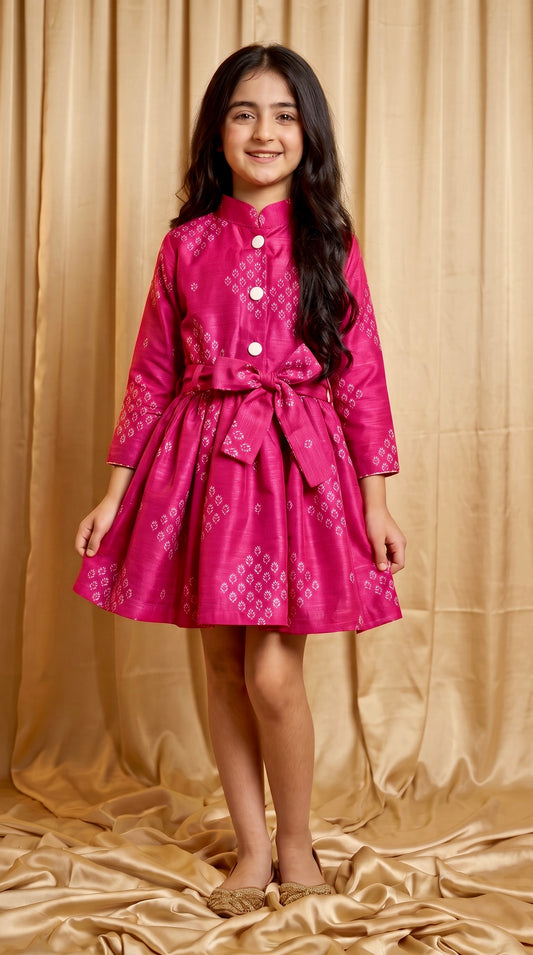 Pink Floral Khaddar Frock (M092)