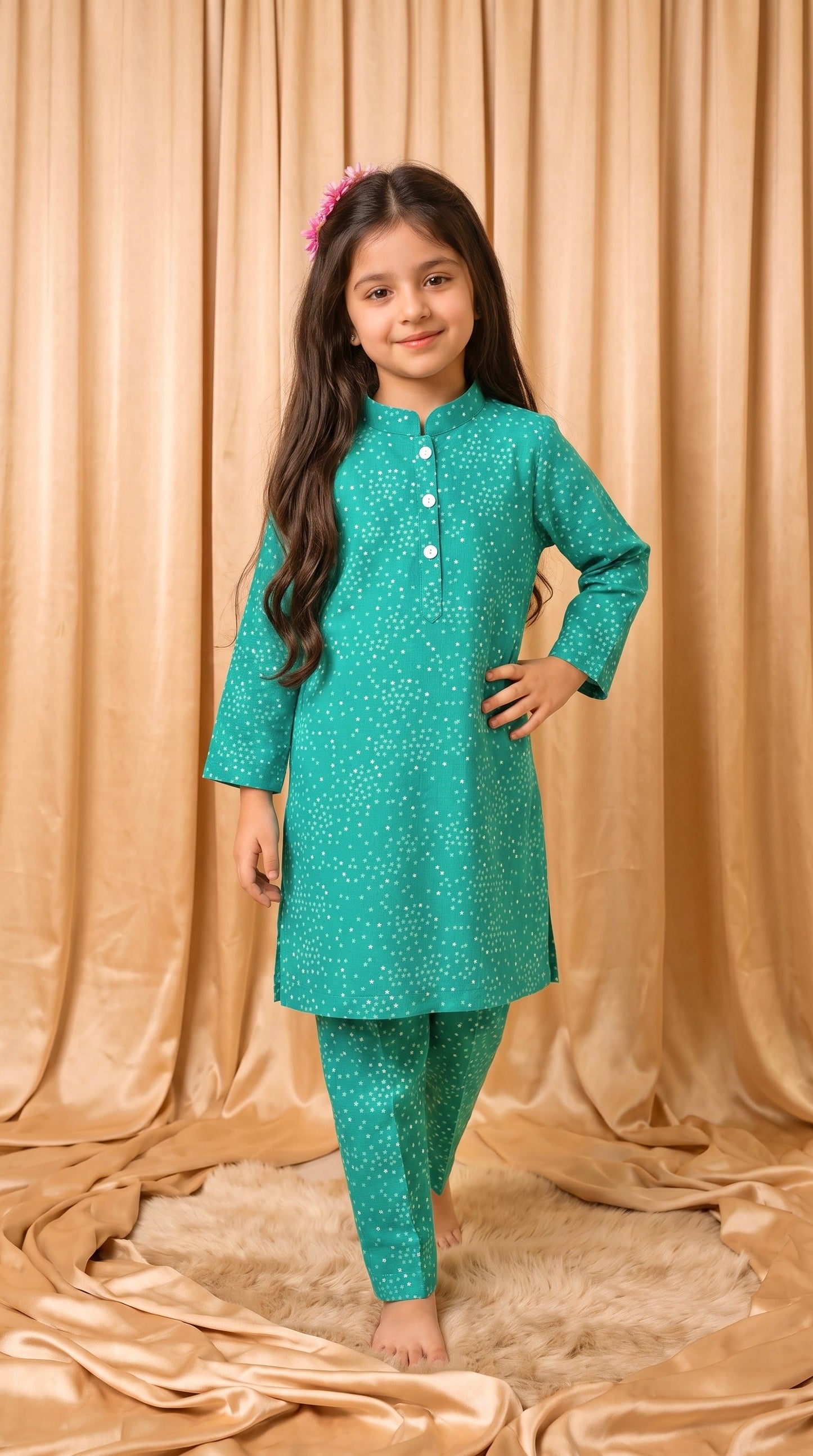 Teal Green Aqua Star Cotton Co-Ord Set
