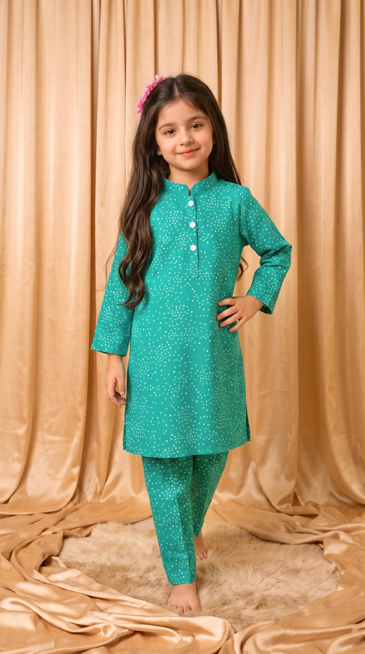 Teal Green Aqua Star Cotton Co-Ord Set