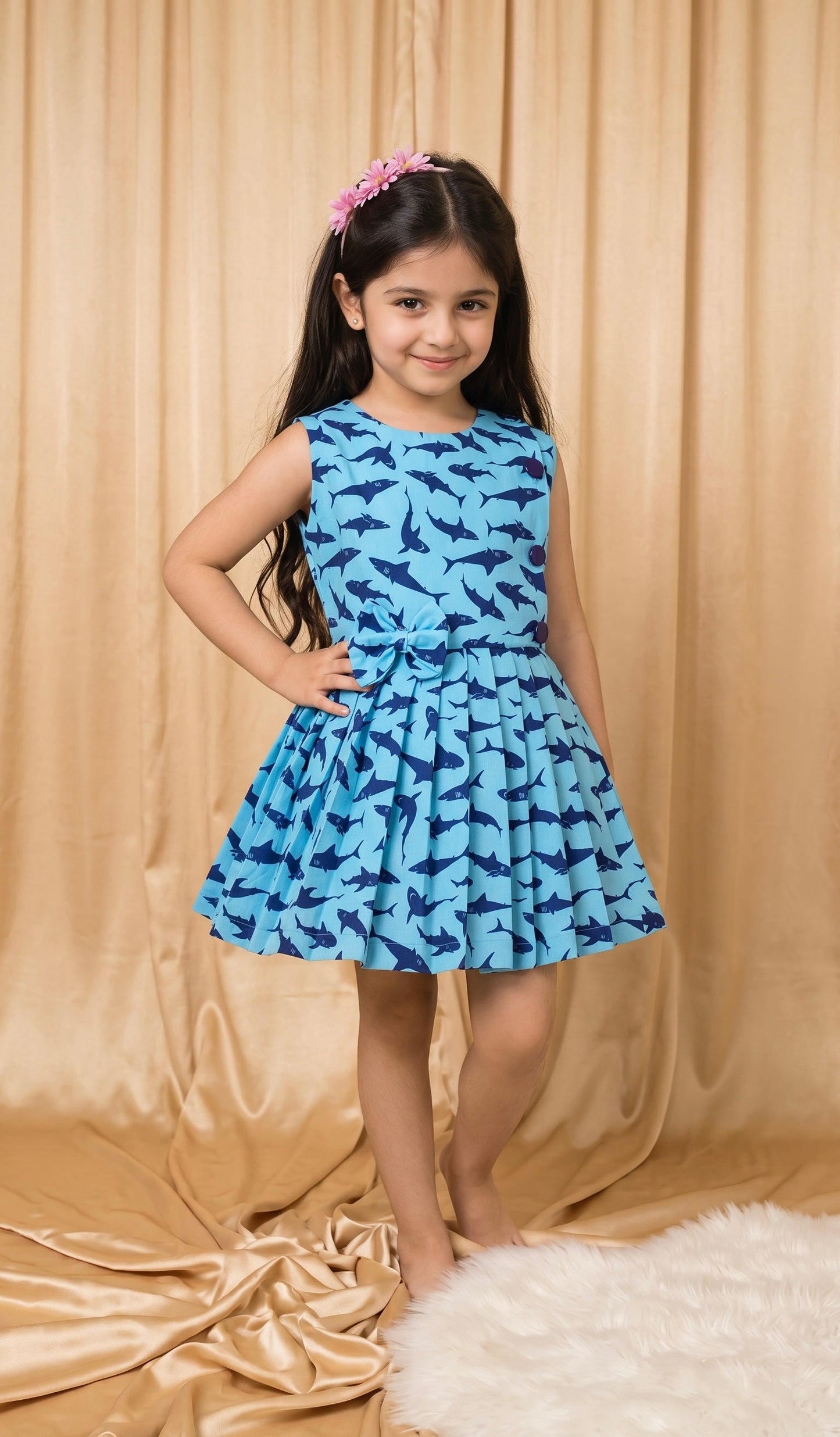 Blue Fish Cotton Frock (M045)