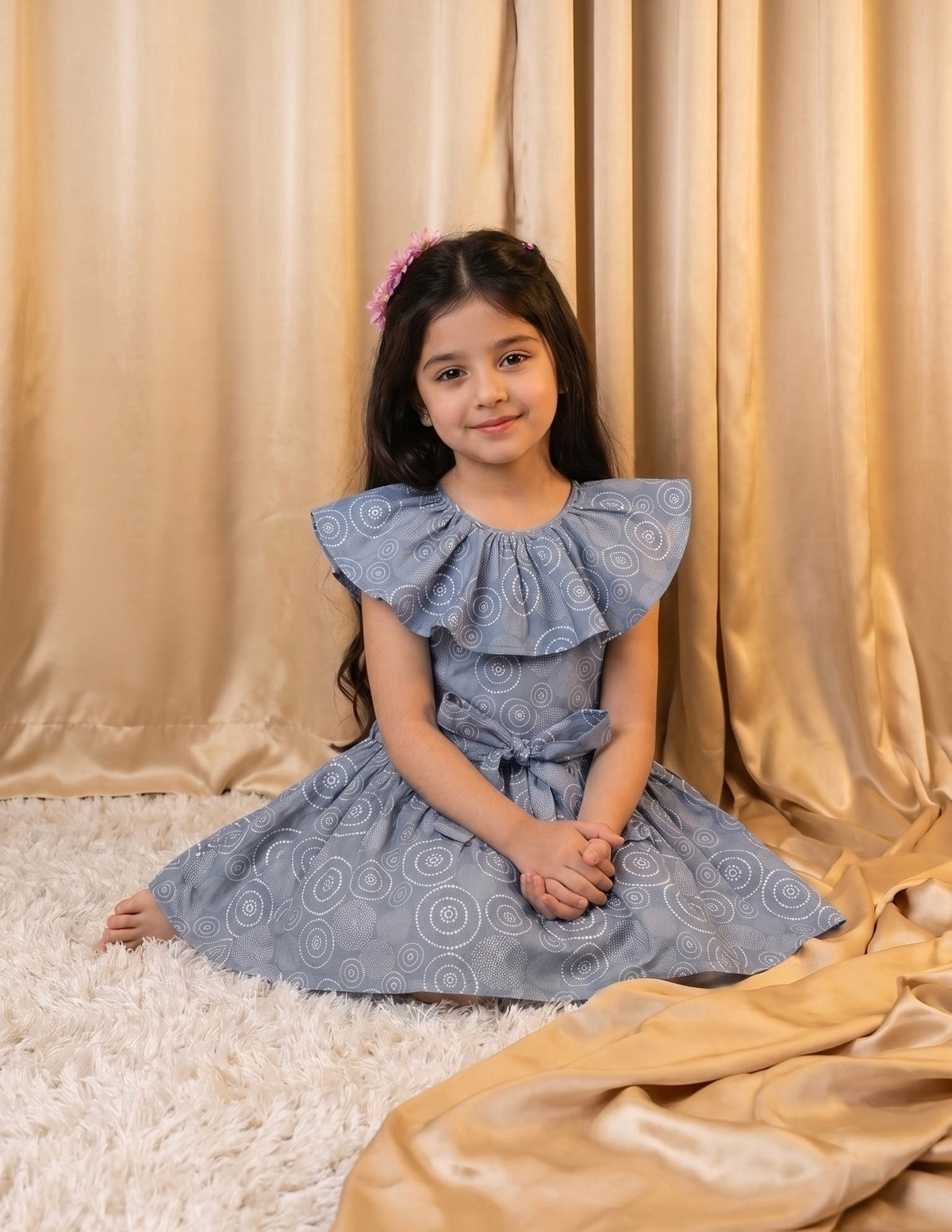 Light Grey Circular Cotton Frock (M068)