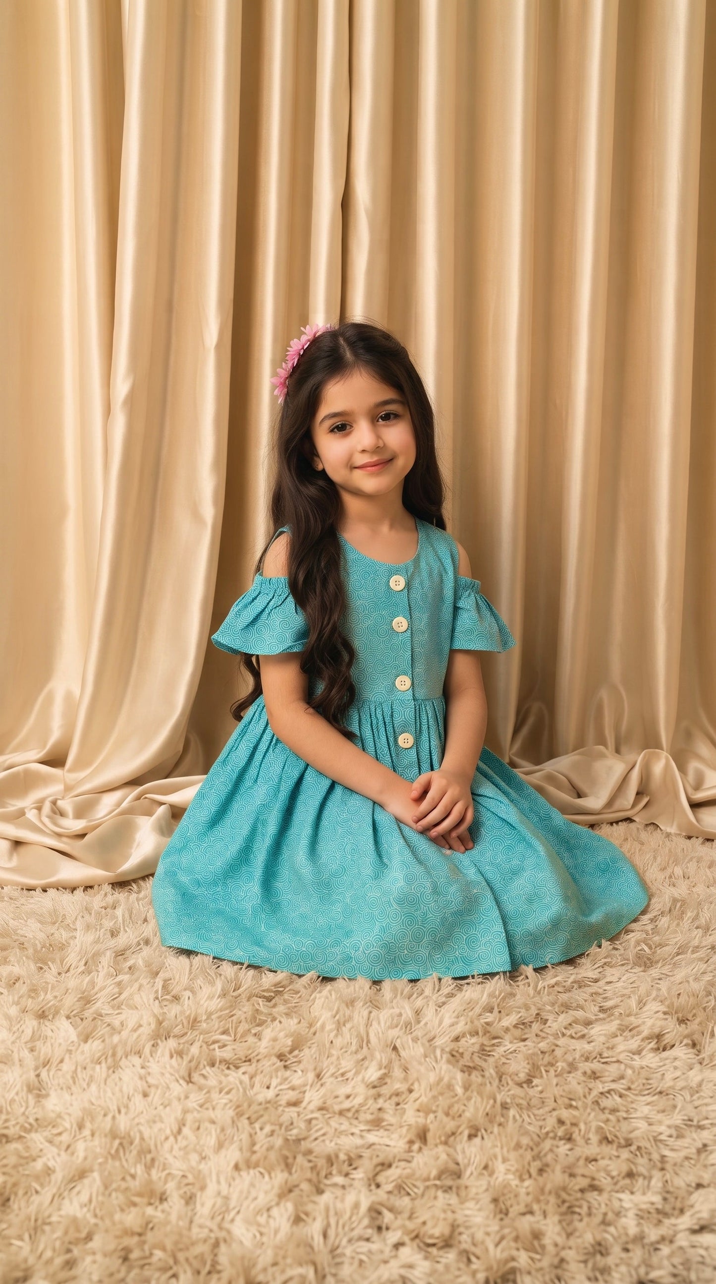 Blue Spiral Cotton Frock (M052)