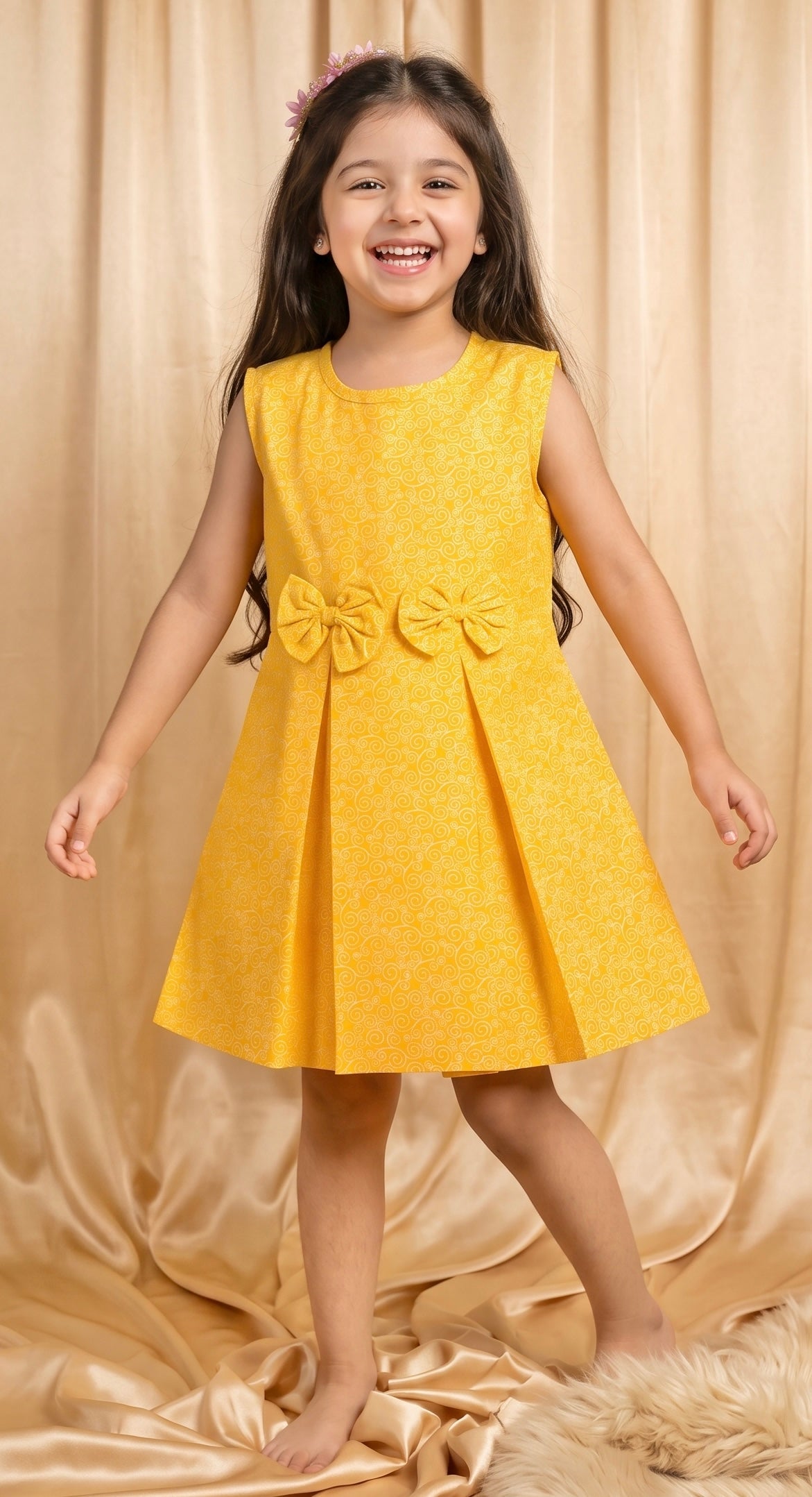 Yellow Spiral Cotton Frock (M034)