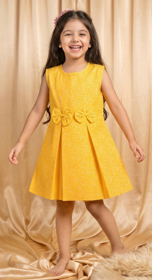 Yellow Spiral Cotton Frock (M034)