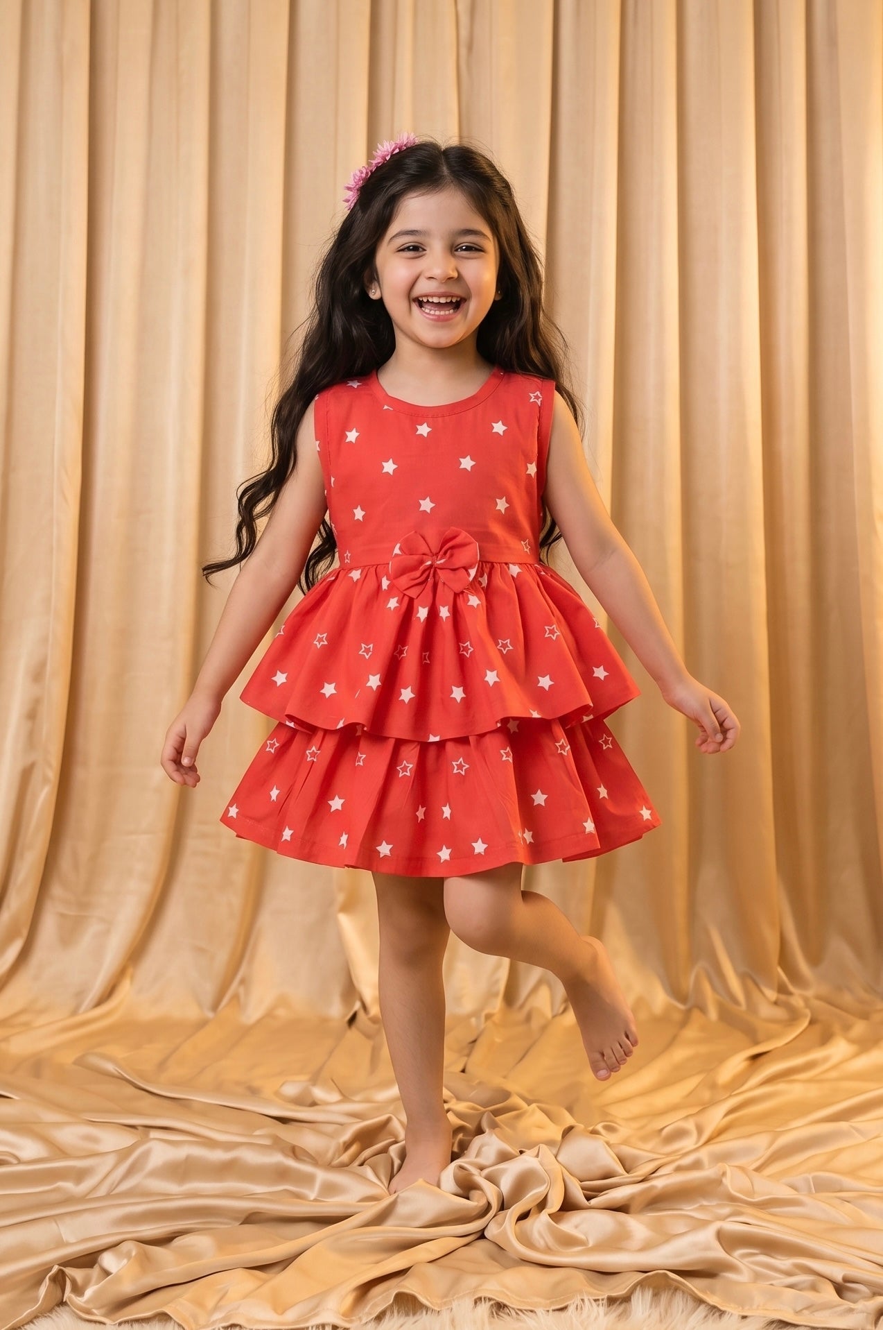 Red Stars Cotton Frock (M044)