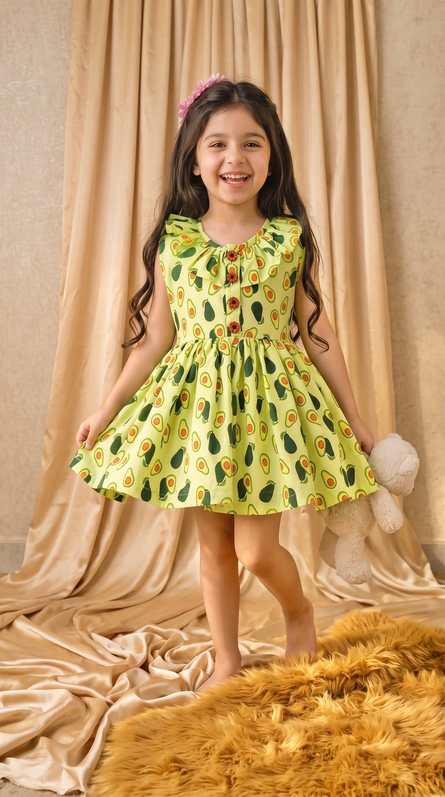 Lime Green Avocado Cotton Frock (M048)