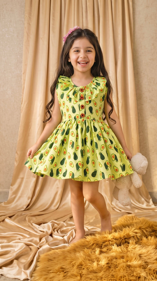 Lime Green Avocado Cotton Frock (M048)