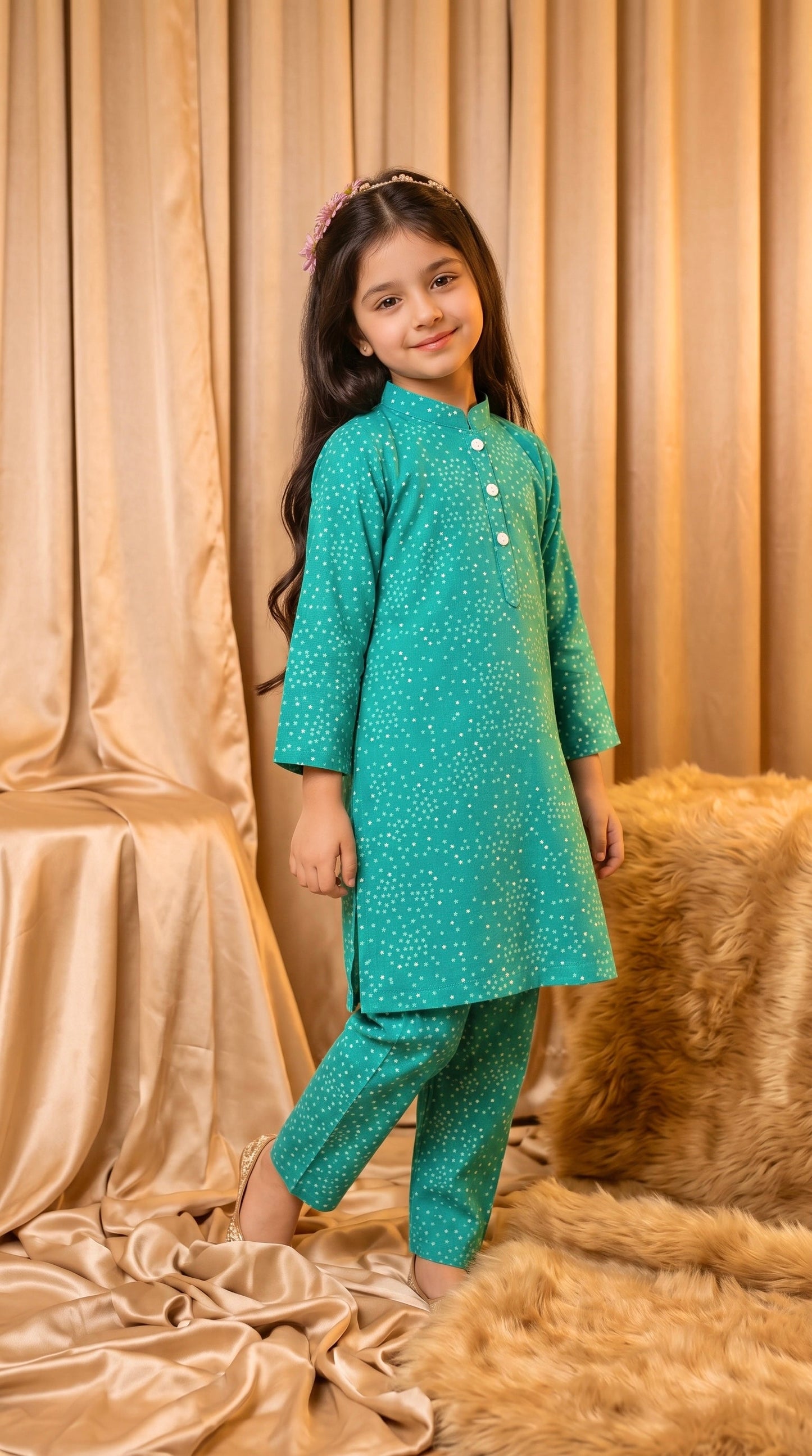 Teal Green Aqua Star Cotton Co-Ord Set