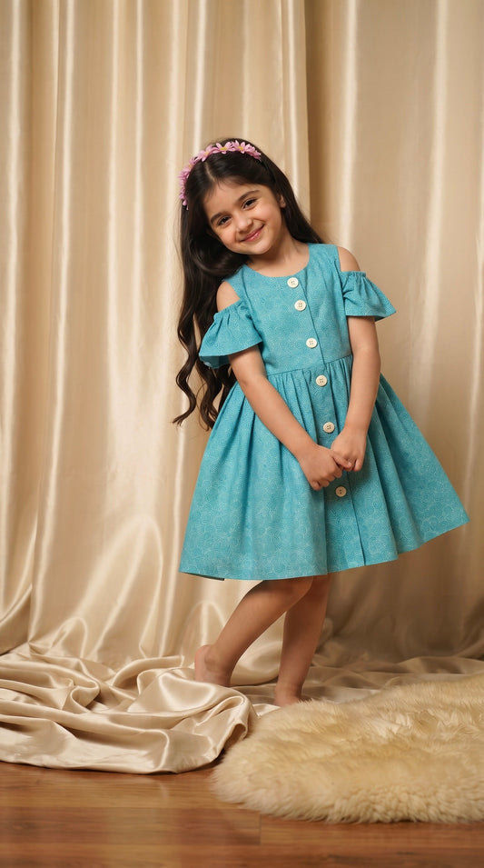 Blue Spiral Cotton Frock (M052)