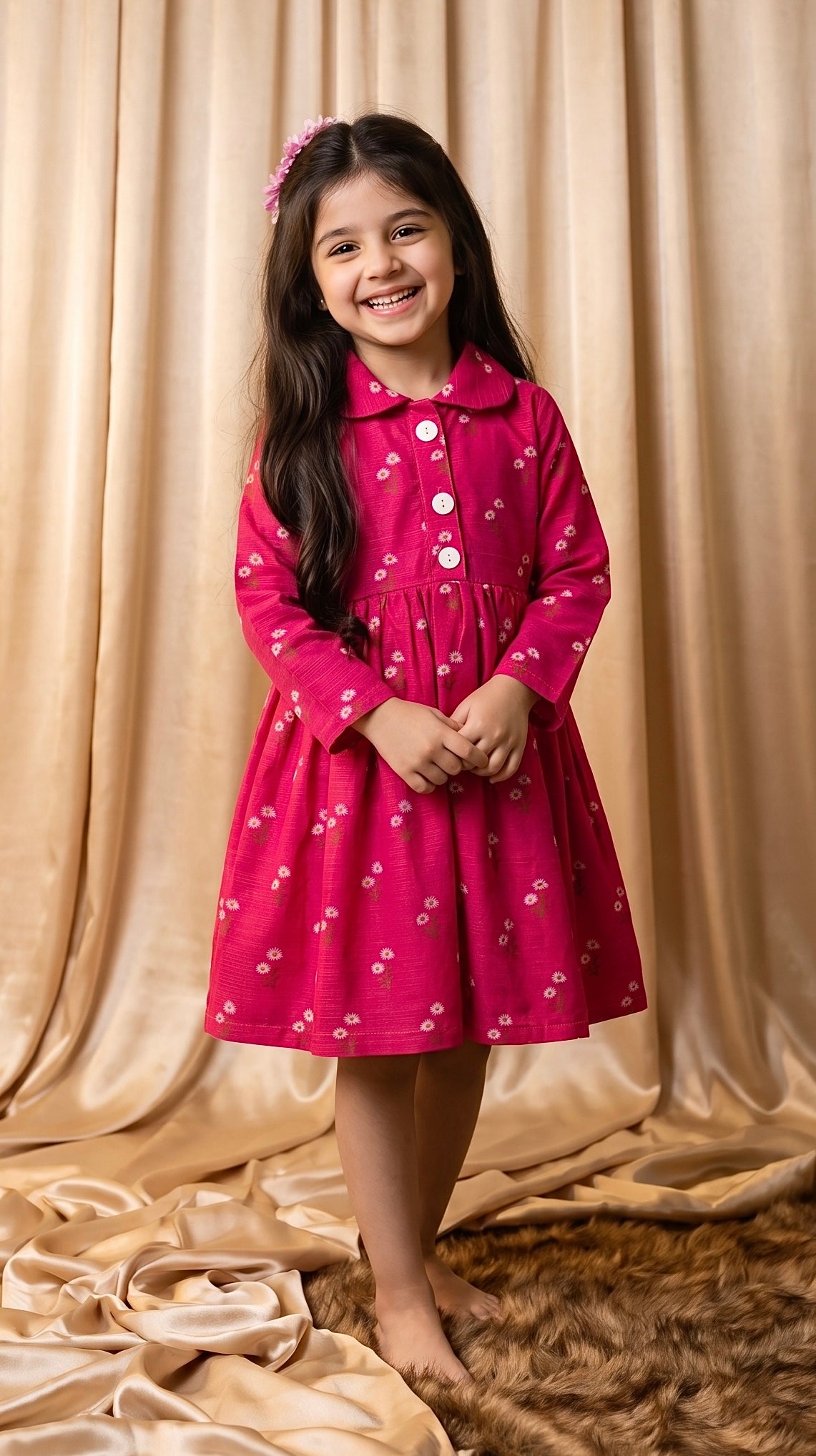 Pink Floral Khaddar Frock (M091)