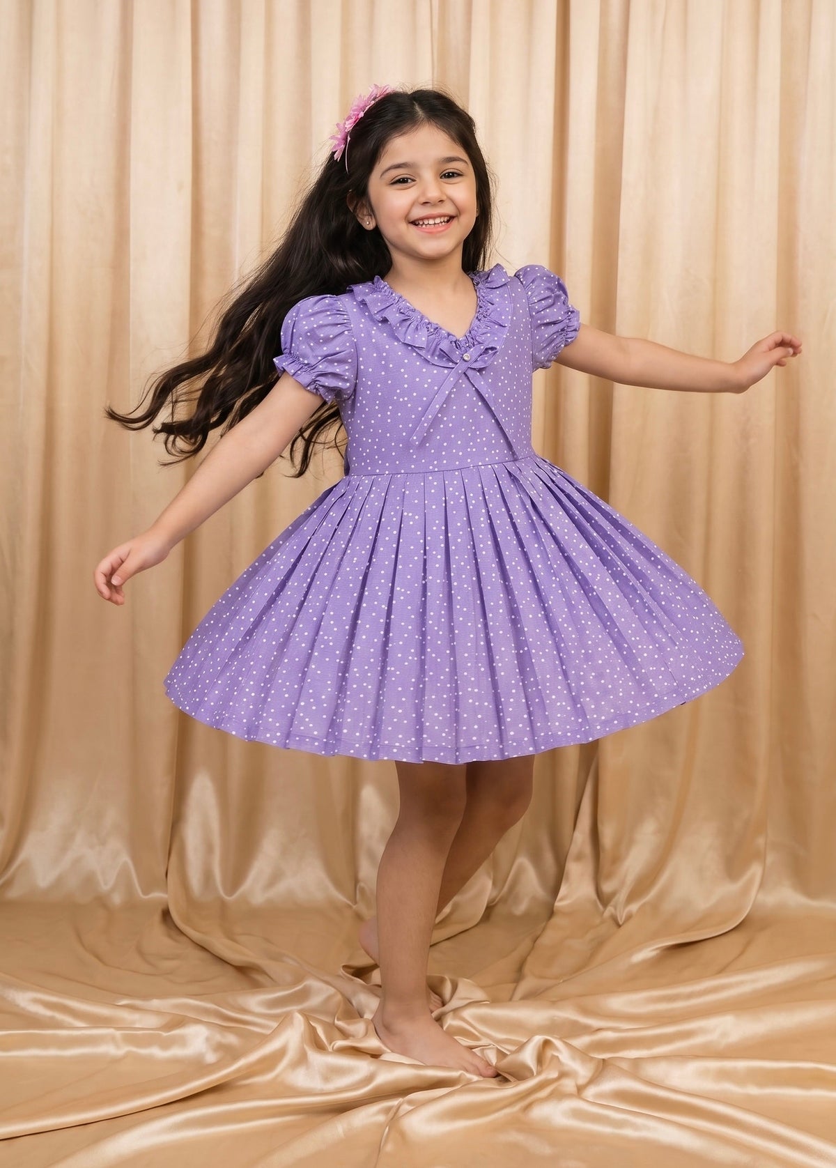 Purple Polka Dot Cotton Frock (M070)