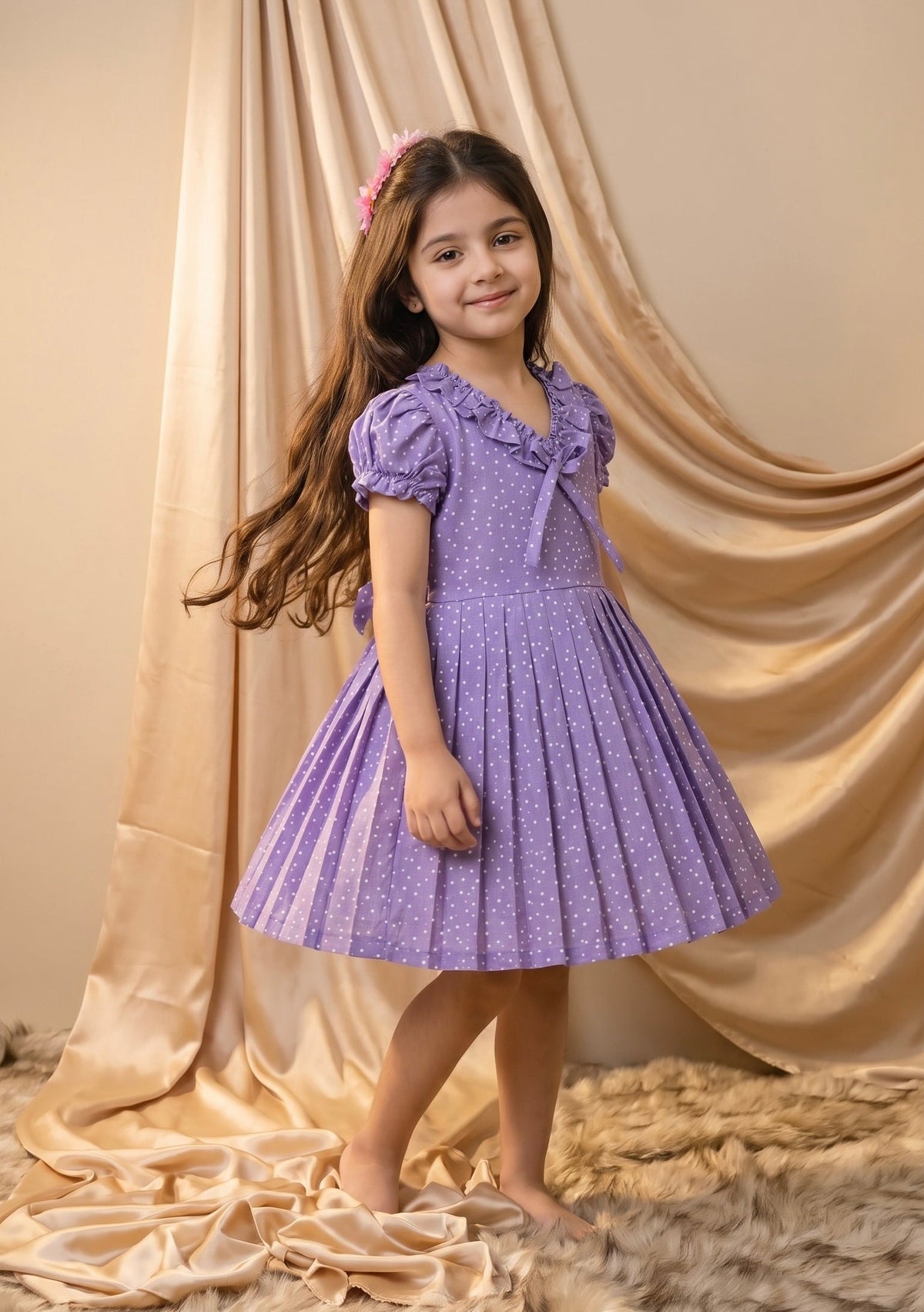 Purple Polka Dot Cotton Frock (M070)