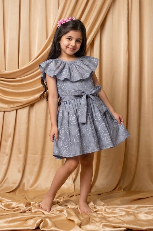 Light Grey Circular Cotton Frock (M068)