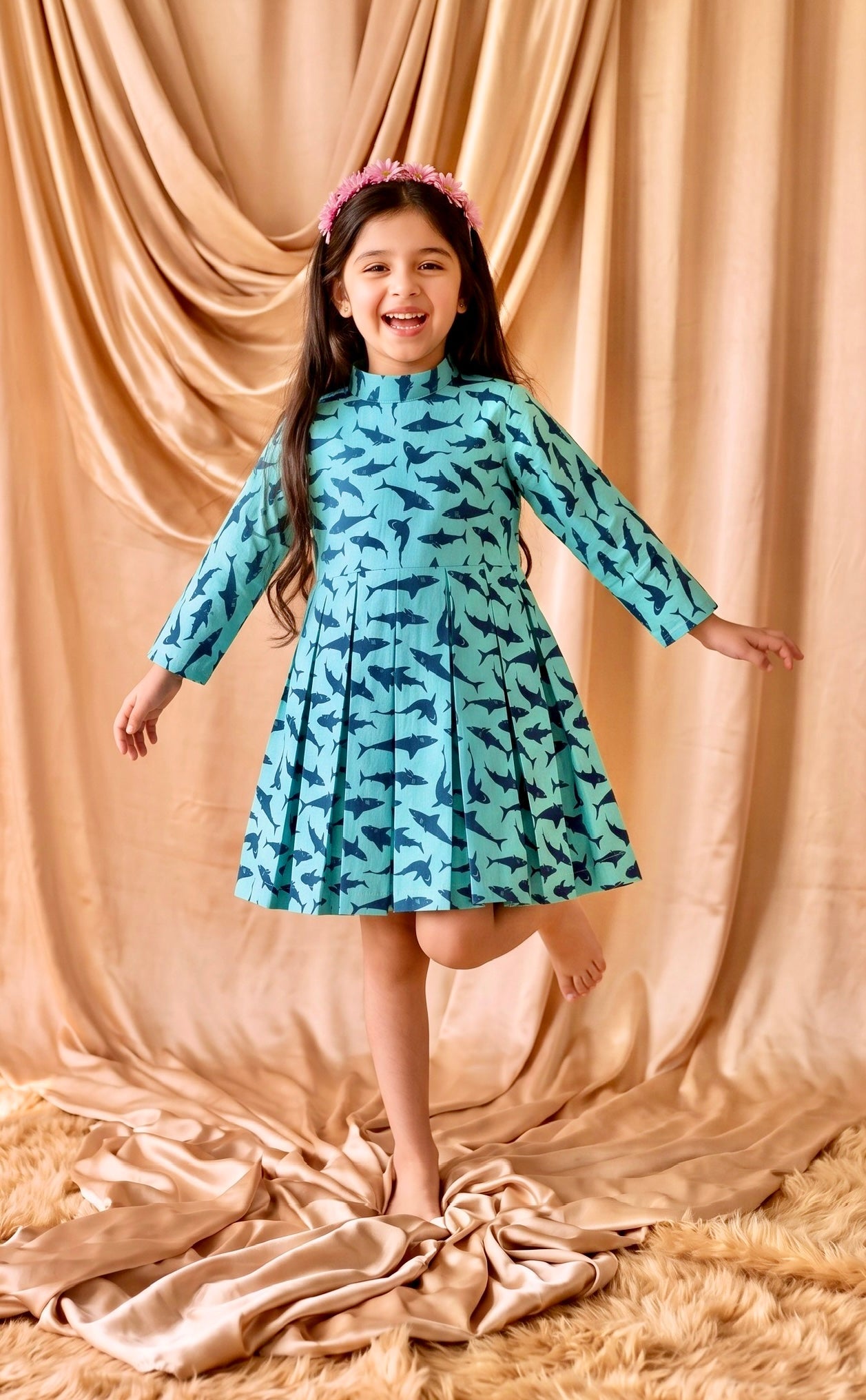 Blue Fish Cotton Frock (M047)