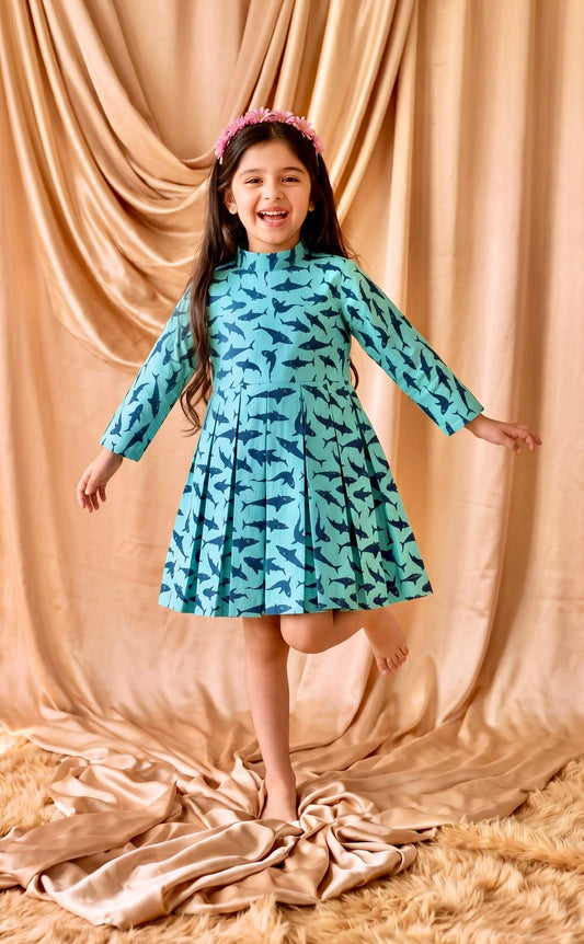 Blue Fish Cotton Frock (M047)
