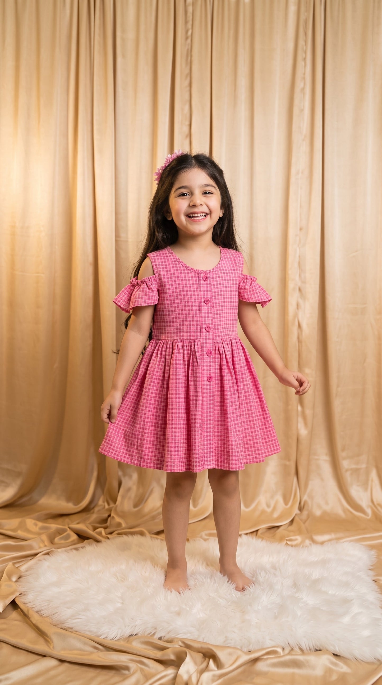 Pink Check Cotton Frock (M038)