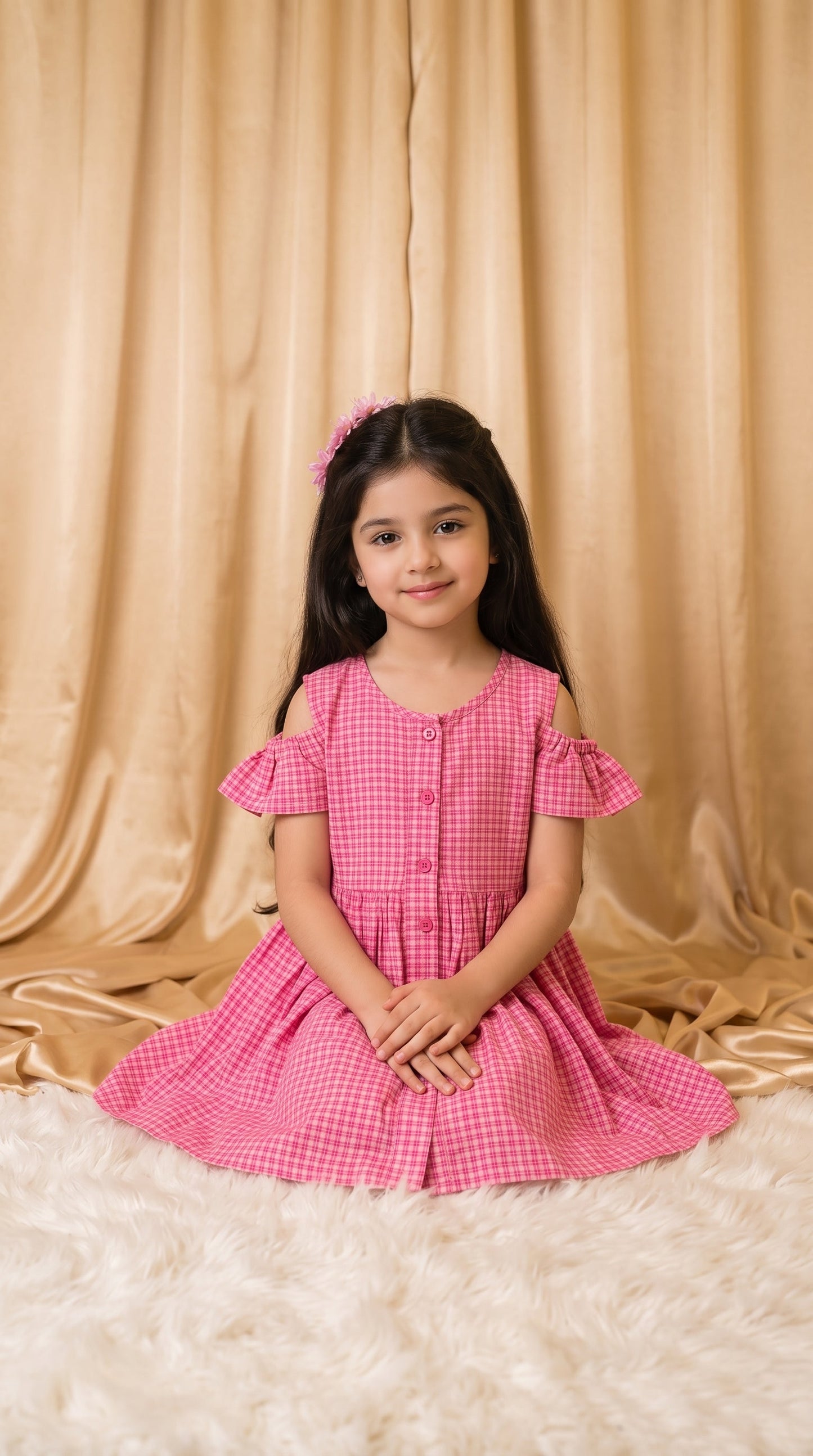 Pink Check Cotton Frock (M038)