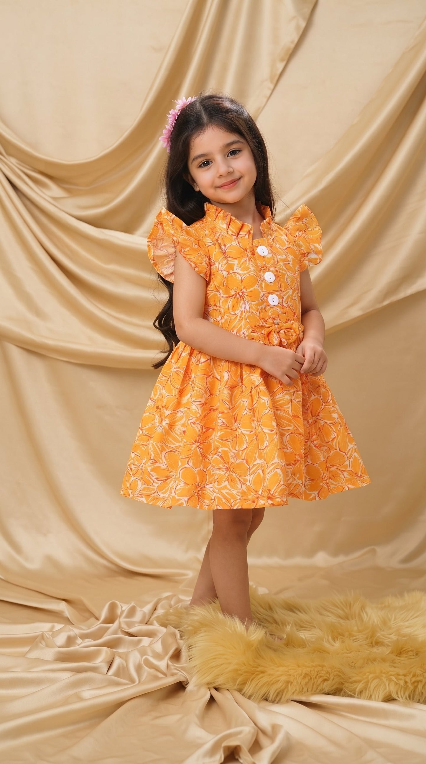 Yellow Floral Lawn Frock (M049)