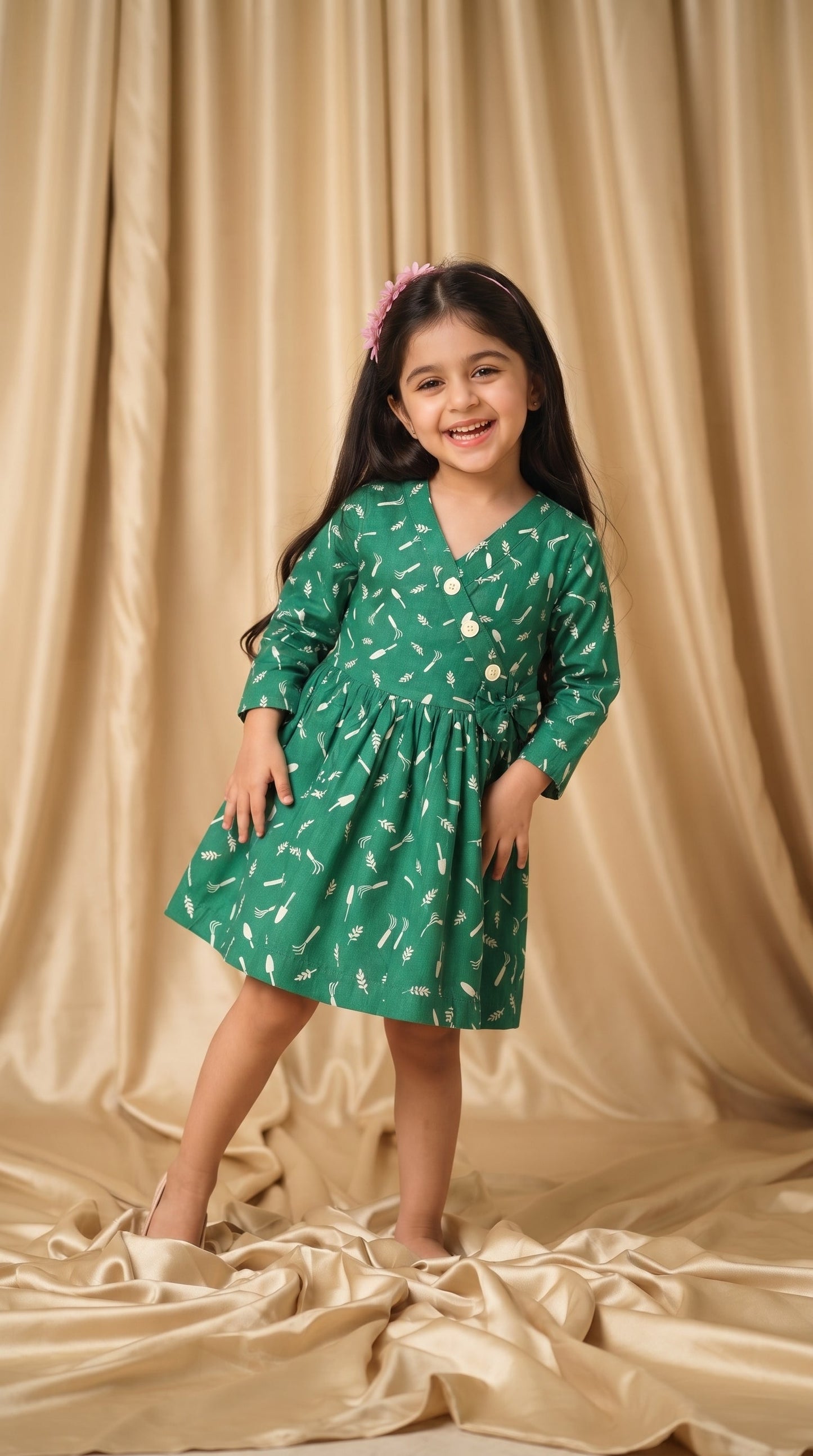 14th Aug Special Green Cotton Frock (M050)