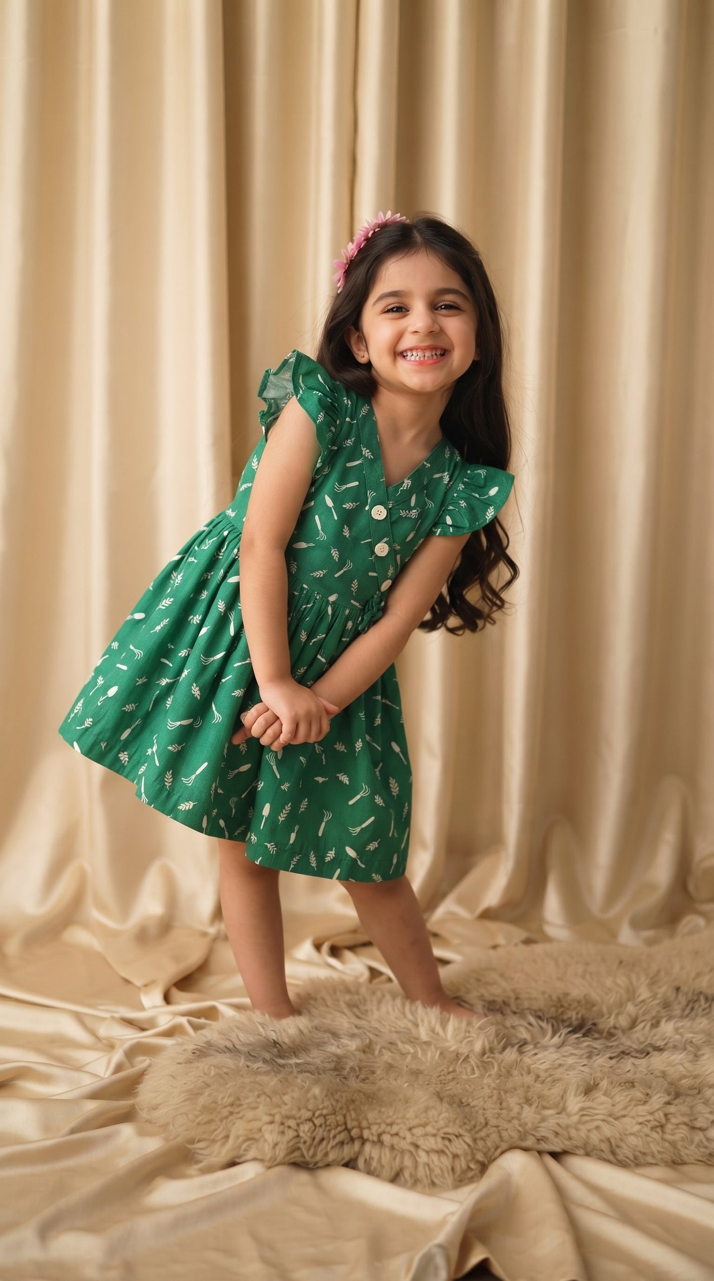 14th Aug Special Green Cotton Frock (M050)