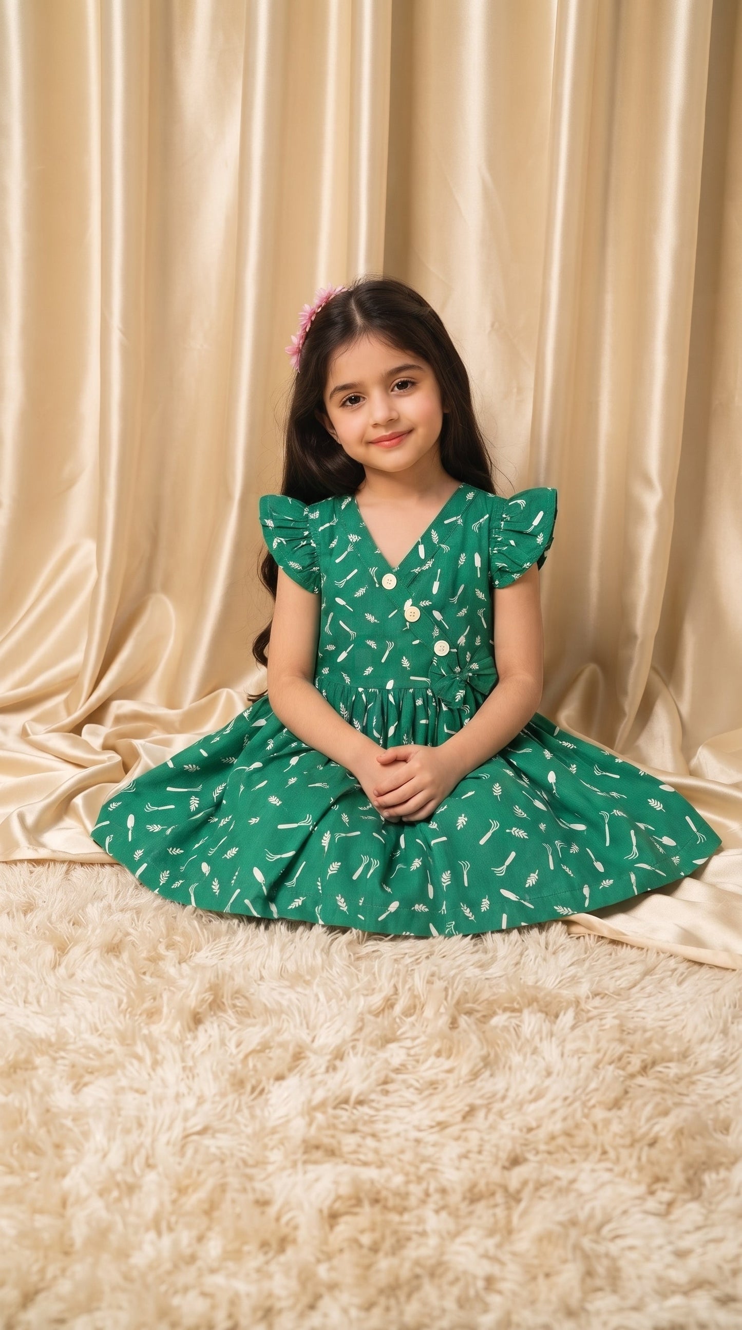 14th Aug Special Green Cotton Frock (M050)