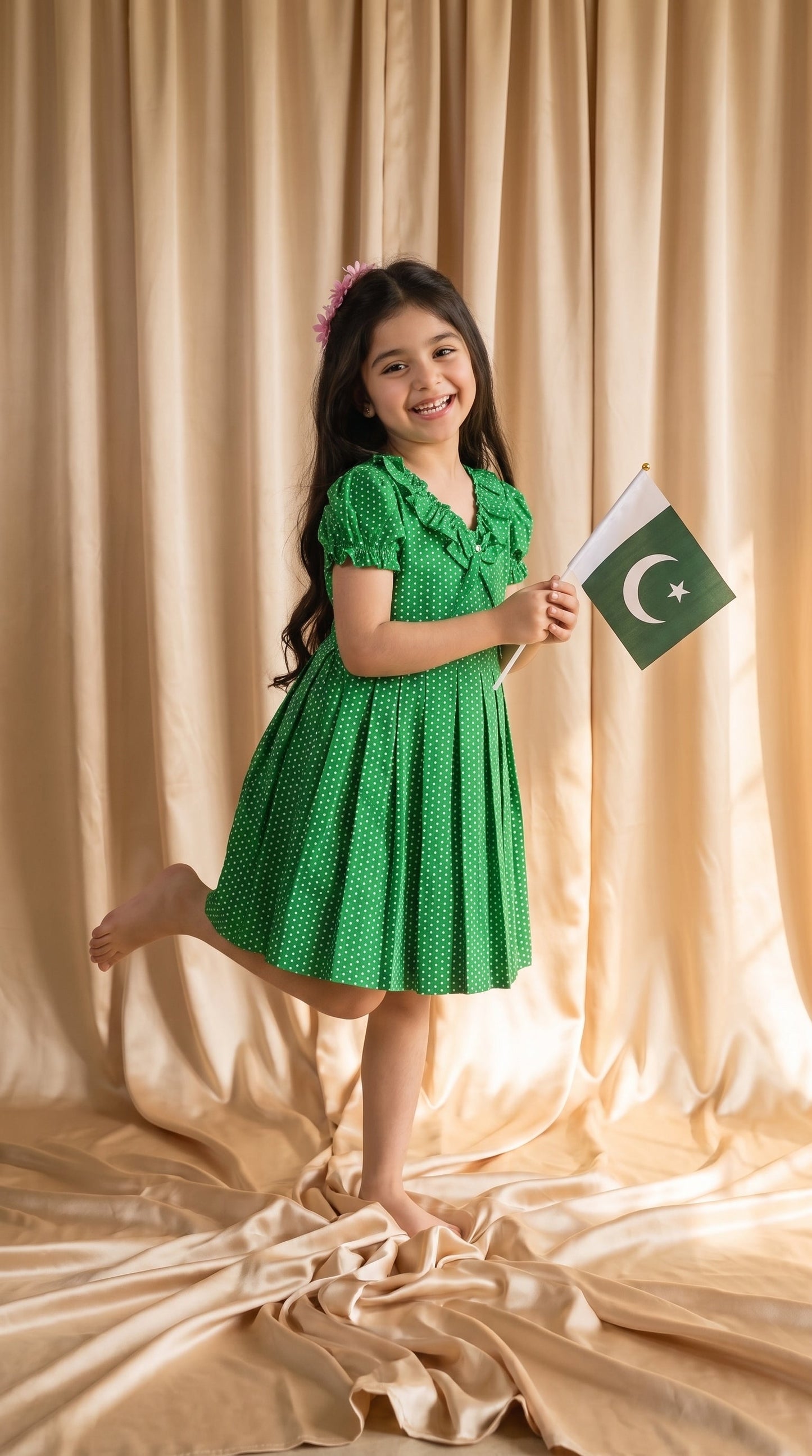 Green Polka Dots Cotton Frock (M056)