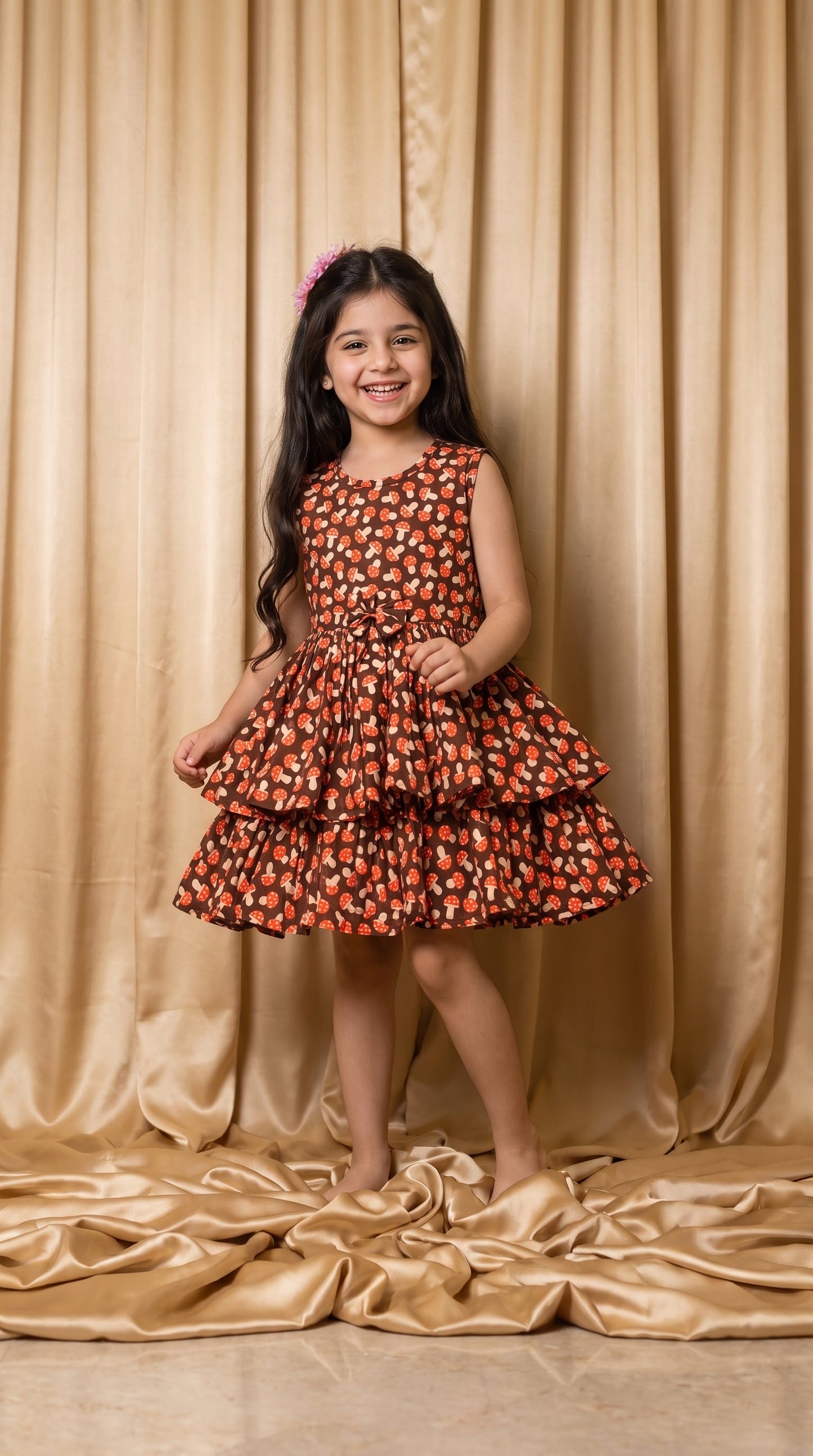 Brown Mushroom Cotton Frock (M057)