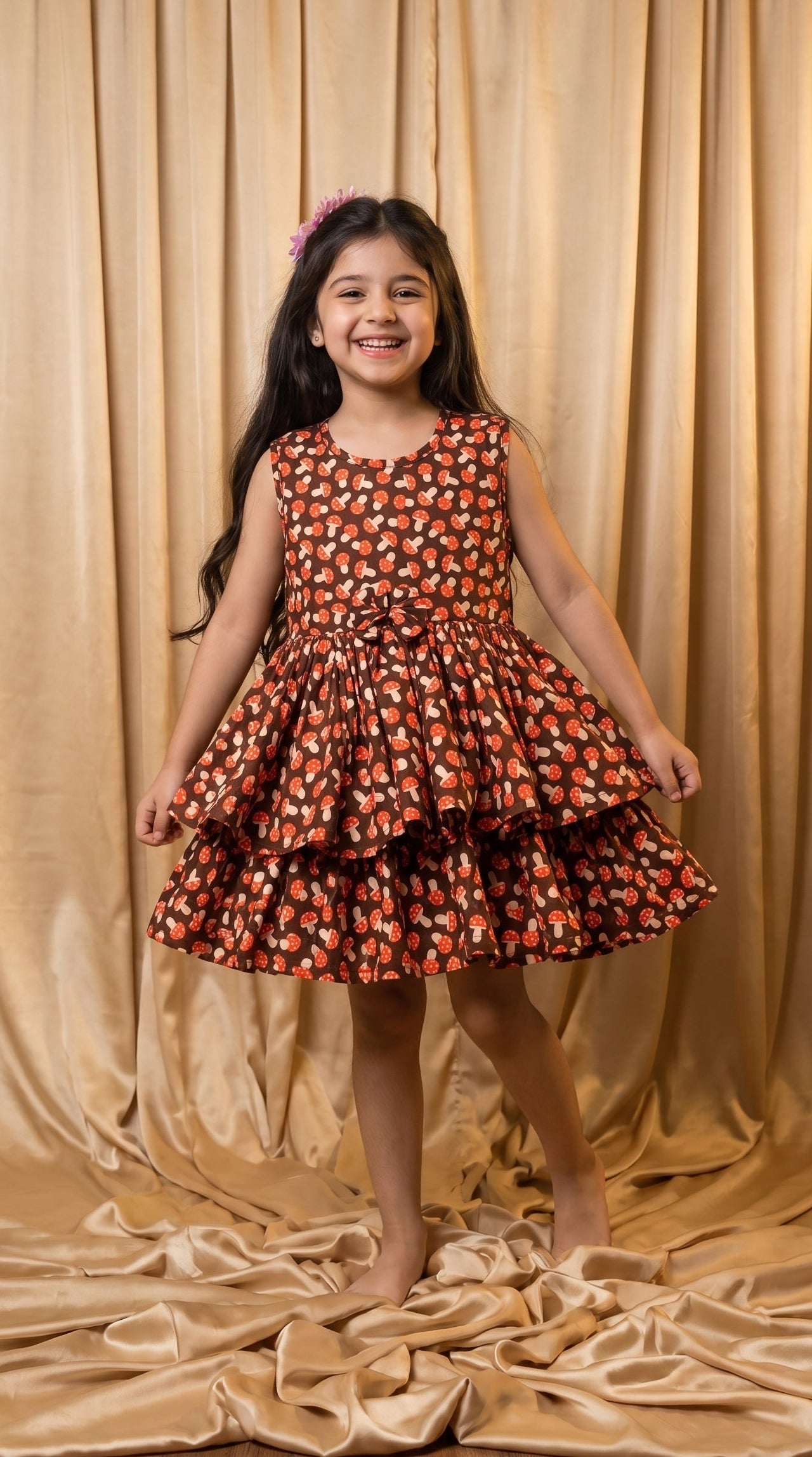 Brown Mushroom Cotton Frock (M057)