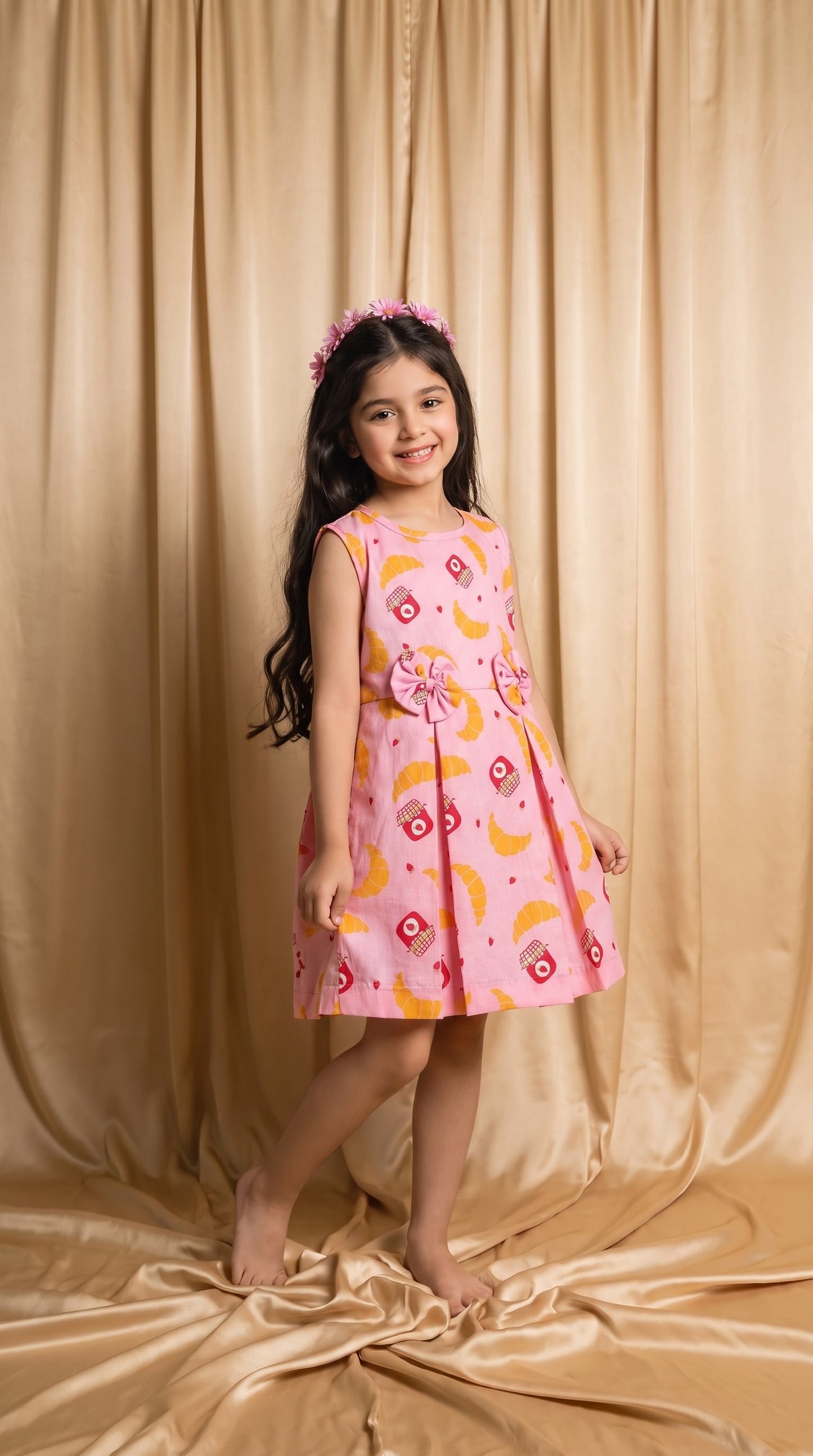 Pink Croissant Cotton Frock (M058)