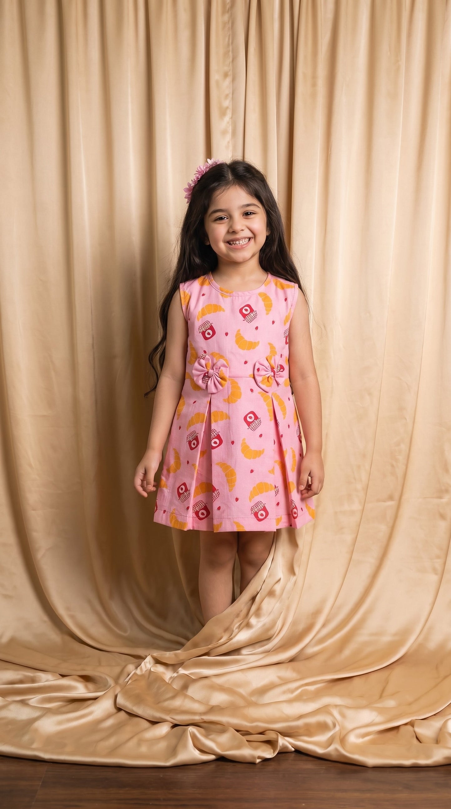 Pink Croissant Cotton Frock (M058)