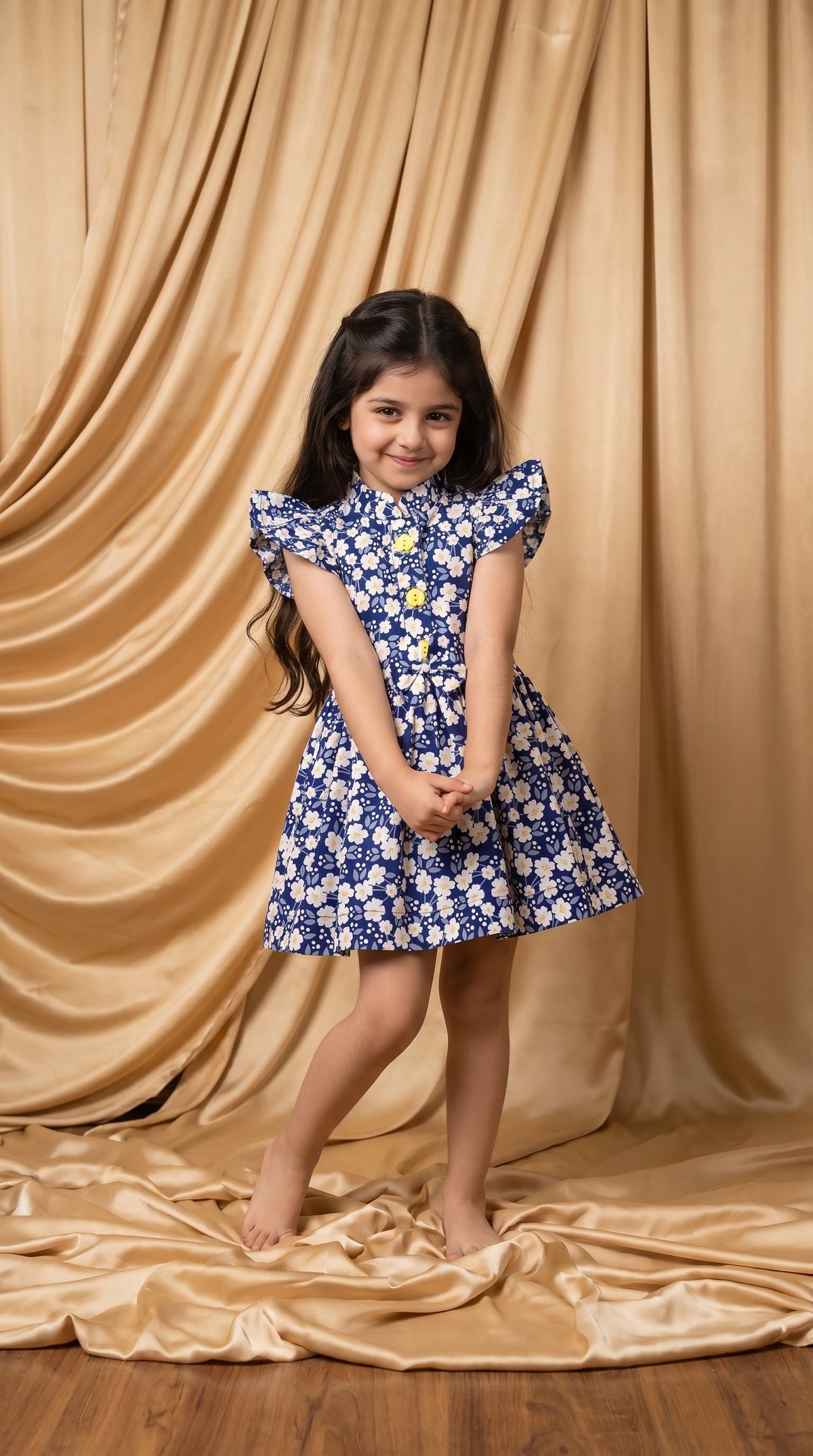 Blue Floral Cotton Frock (M073)