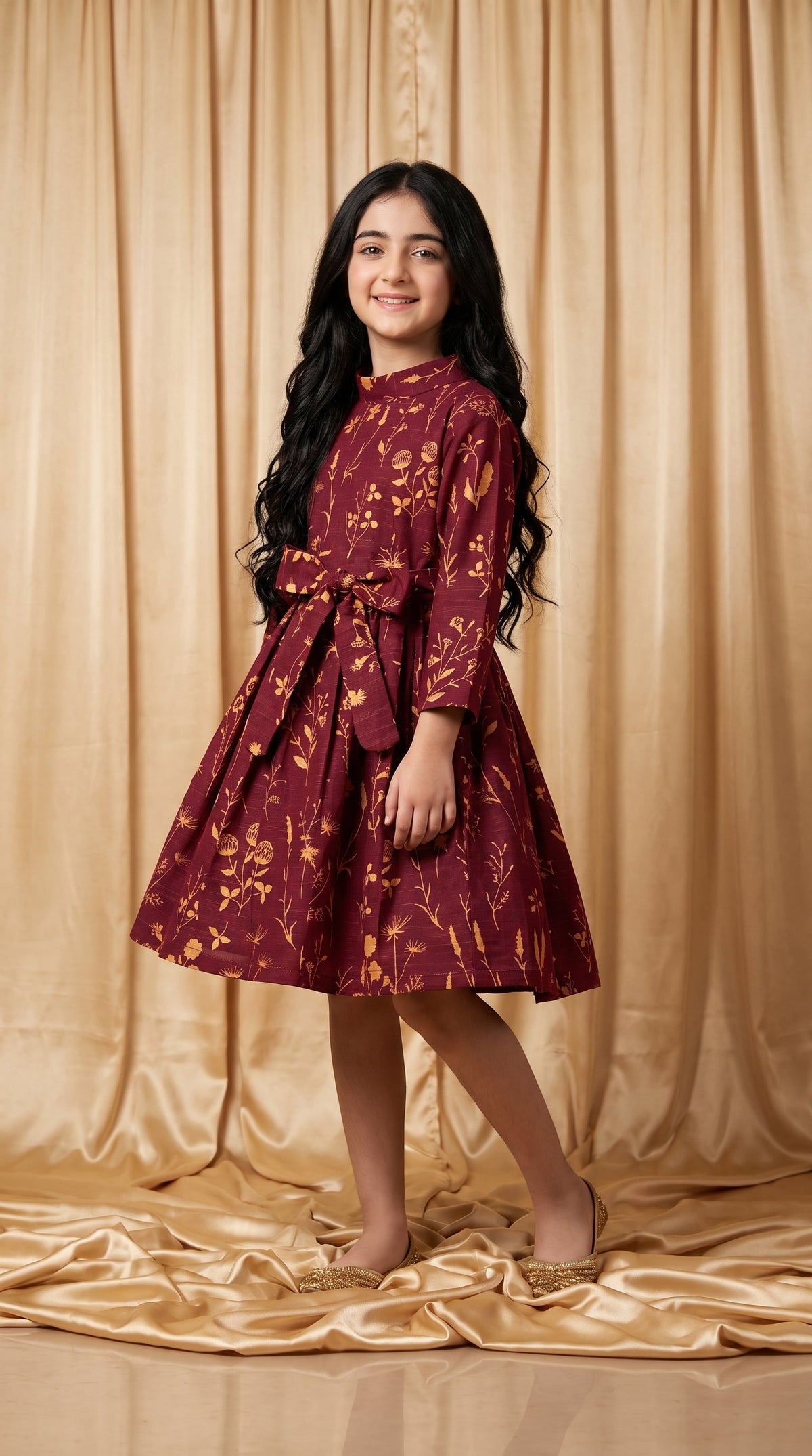 Maroon Floral Khaddar Frock (Minor Defect)