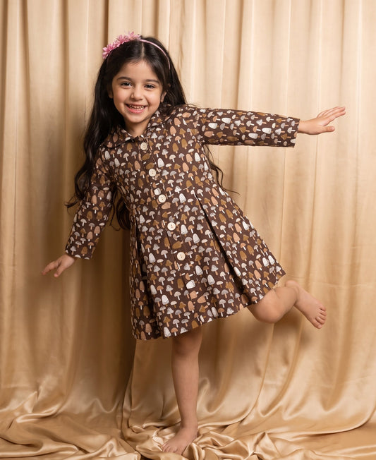 Brown Mushroom Winter Cotton Frock (M098)