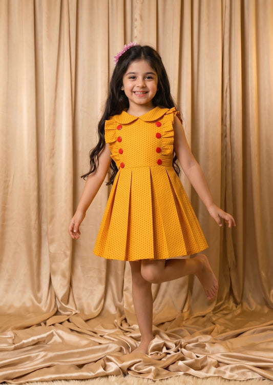 Mustard Polka Dot Cotton Frock (M020)