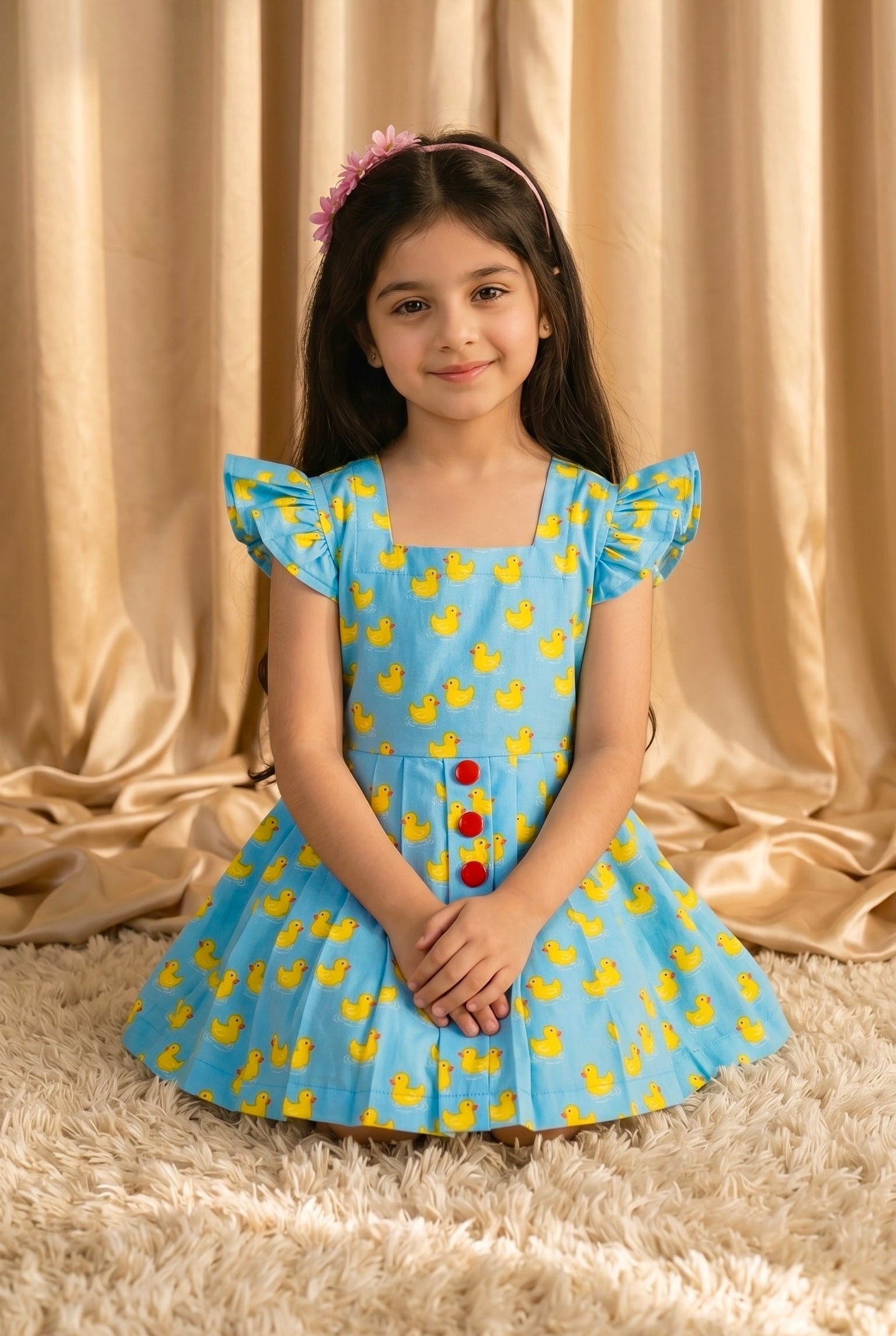 Skyblue Ducky Cotton Frock (M008)