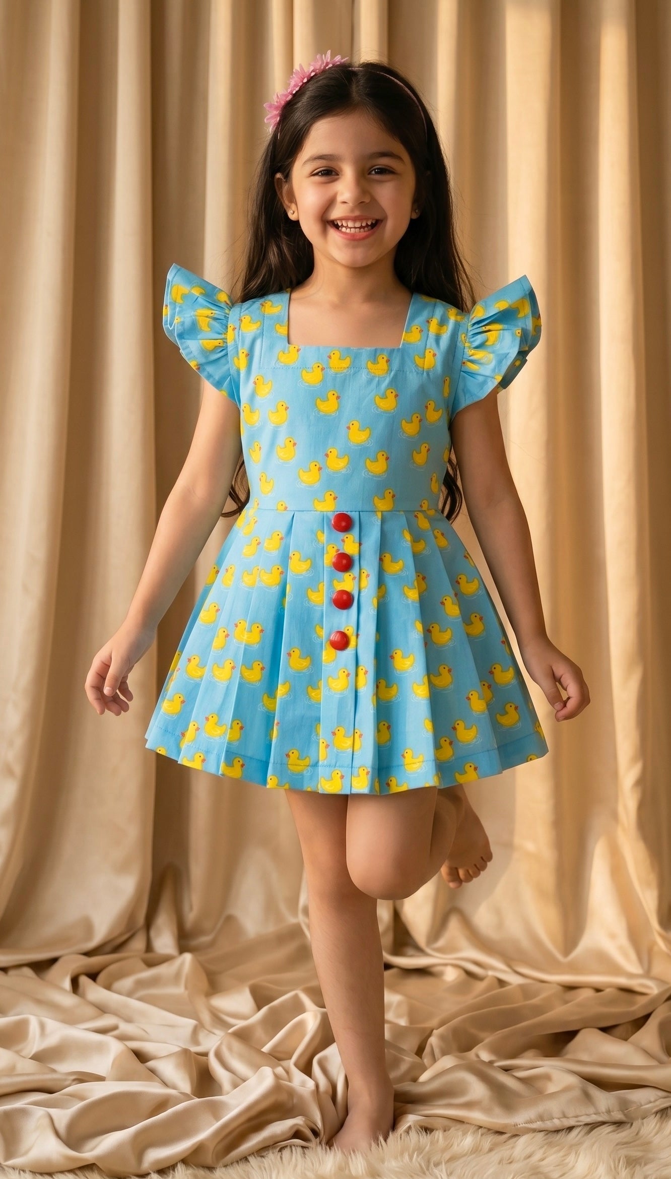 Skyblue Ducky Cotton Frock (M008)