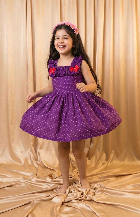 Purple Polka Dot Cotton Frock (M019)