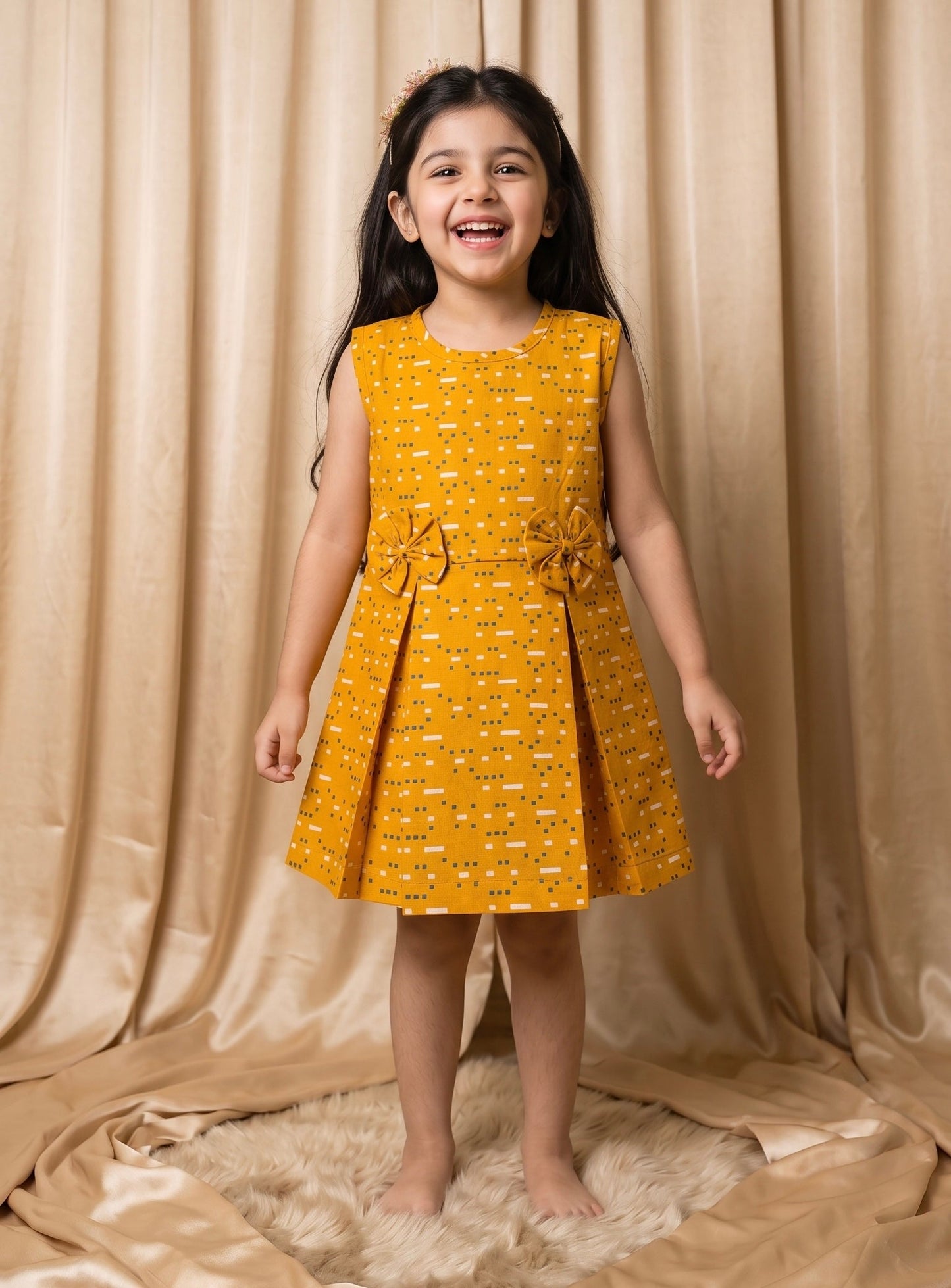 Mustard Dash Cotton Frock (M022)