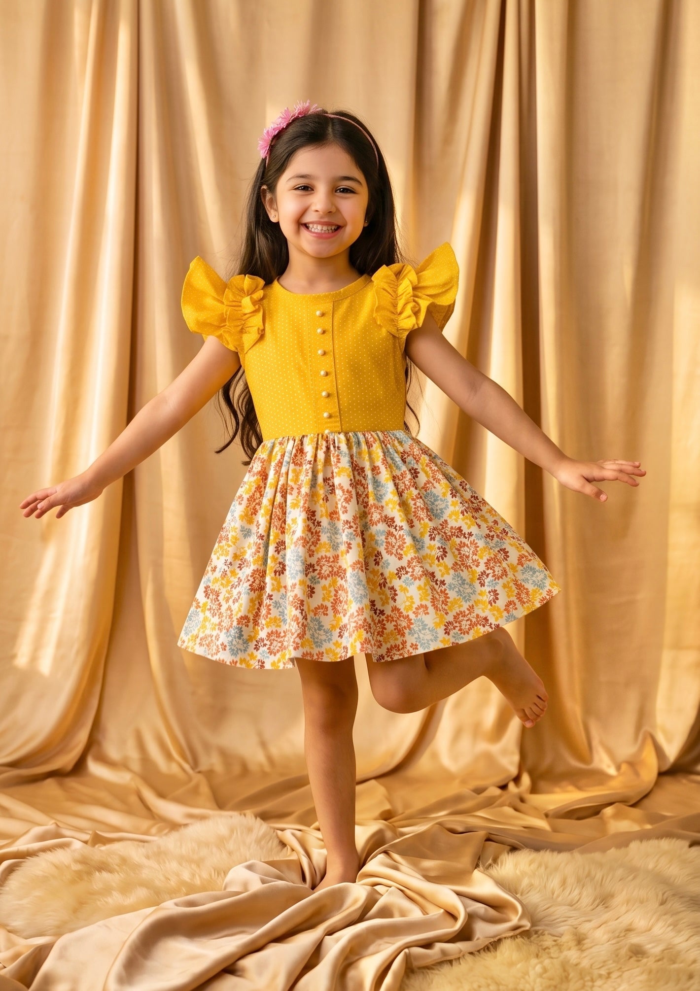 Marigold Autumn Leaf Cotton Frock (M025)