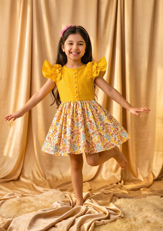 Marigold Autumn Leaf Cotton Frock (M025)